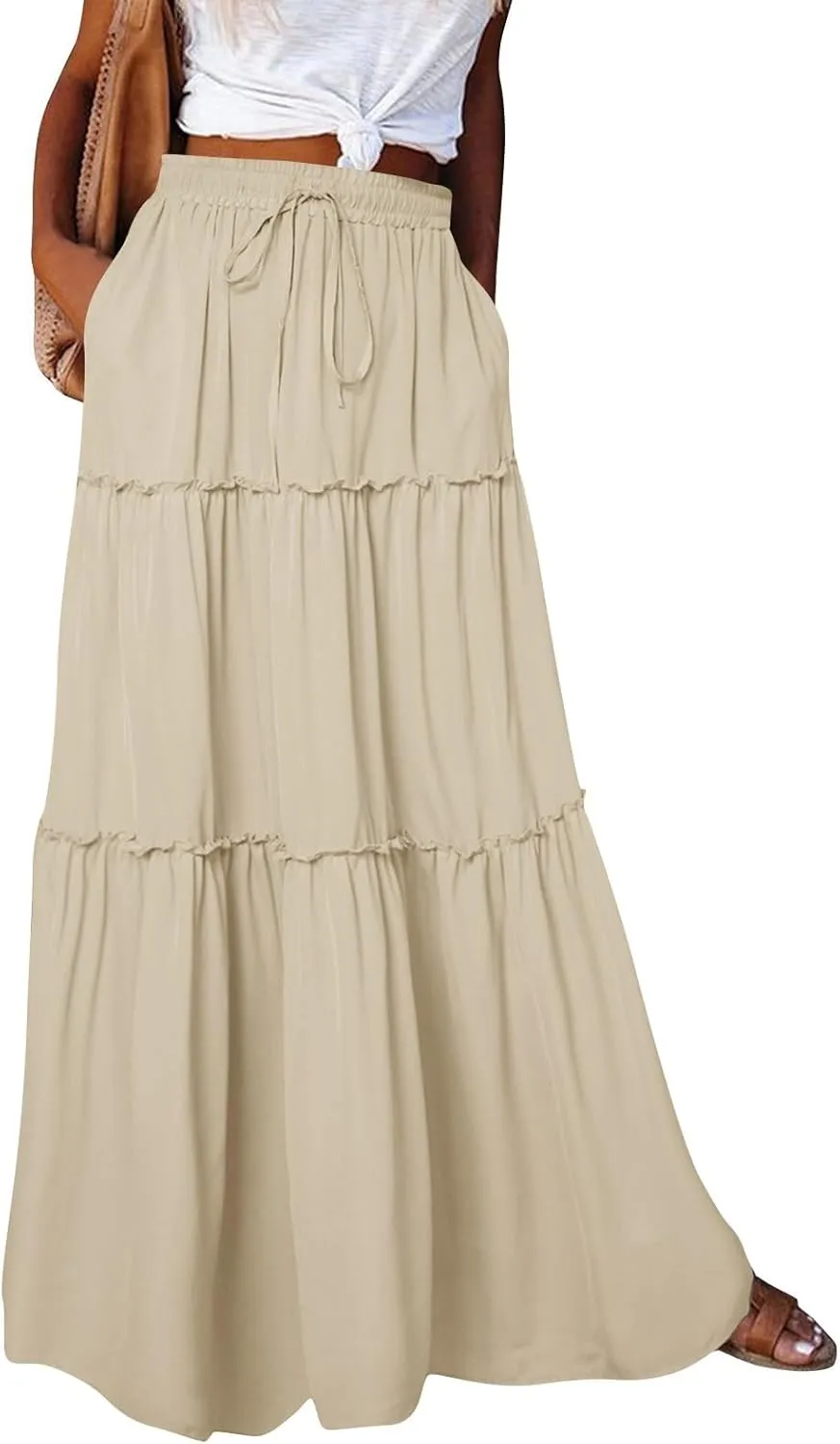2025 Flowy Maxi Skirts for Women, Trendy Vacation Casual High Waisted Boho Long Skirt