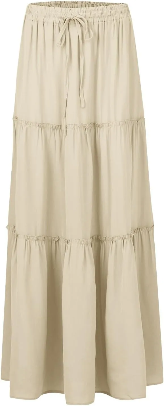2025 Flowy Maxi Skirts for Women, Trendy Vacation Casual High Waisted Boho Long Skirt