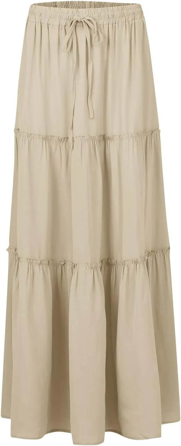 2025 Flowy Maxi Skirts for Women, Trendy Vacation Casual High Waisted Boho Long Skirt