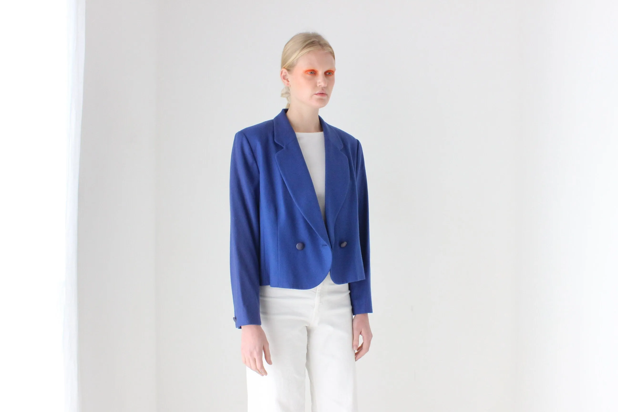 80s Pendelton USA Pure New Wool Cobalt Cropped Blazer Jacket