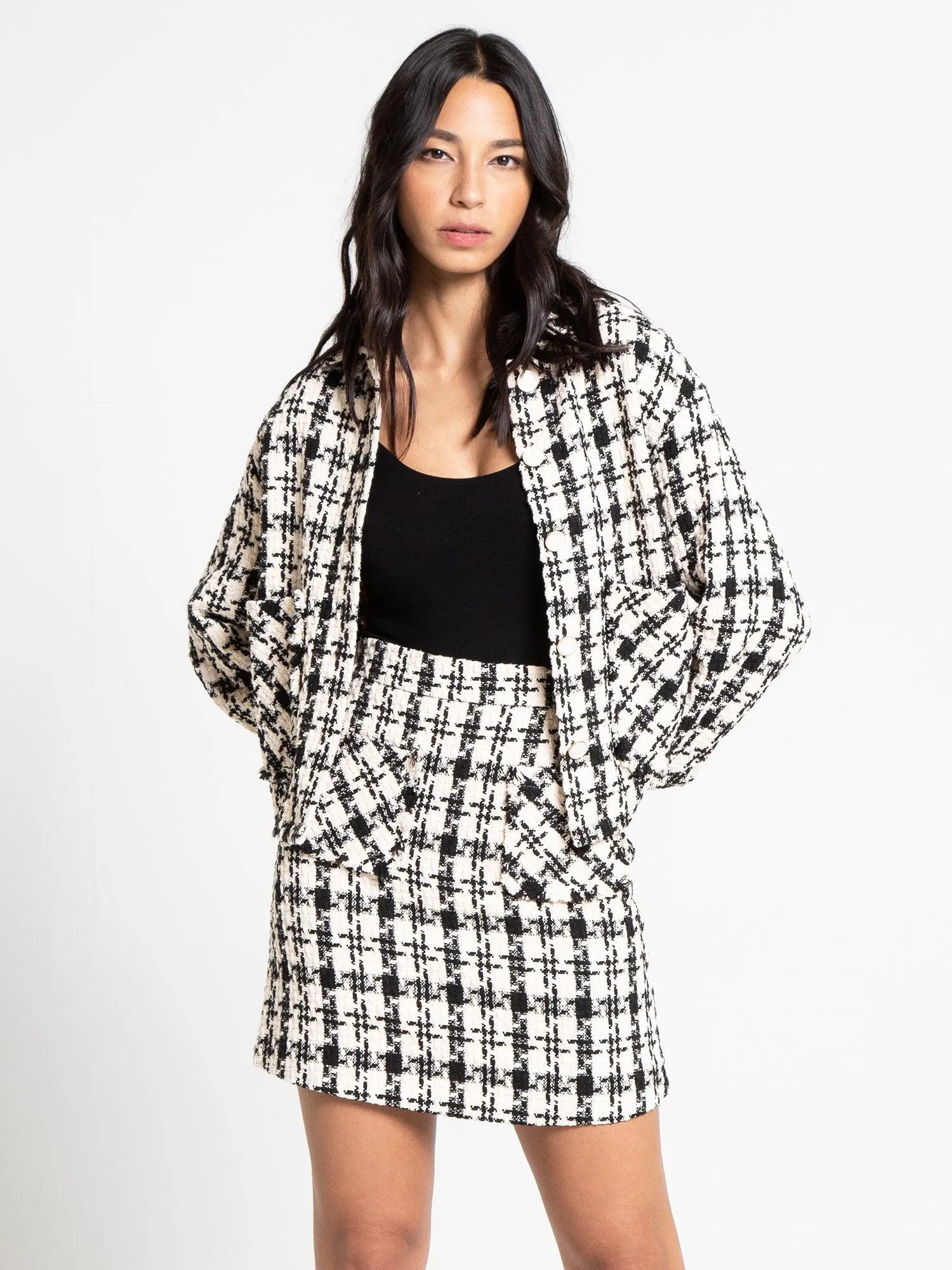 Aaron & Amber Houndstooth Tweed Mini Skirt - Brands We Love