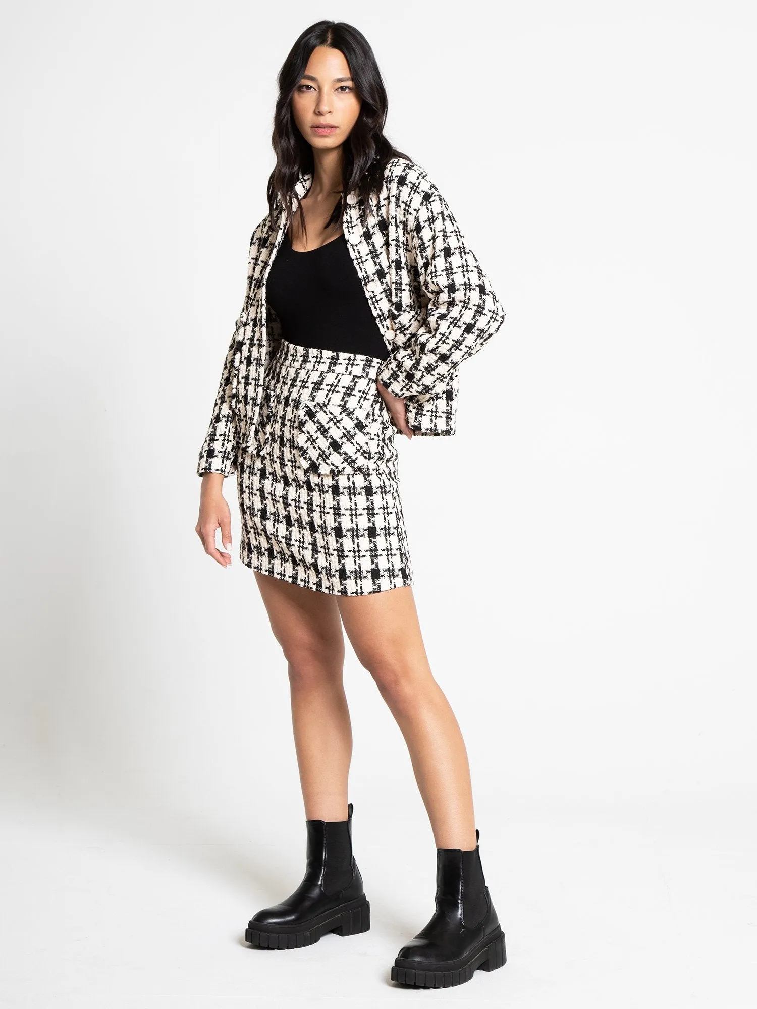 Aaron & Amber Houndstooth Tweed Mini Skirt - Brands We Love