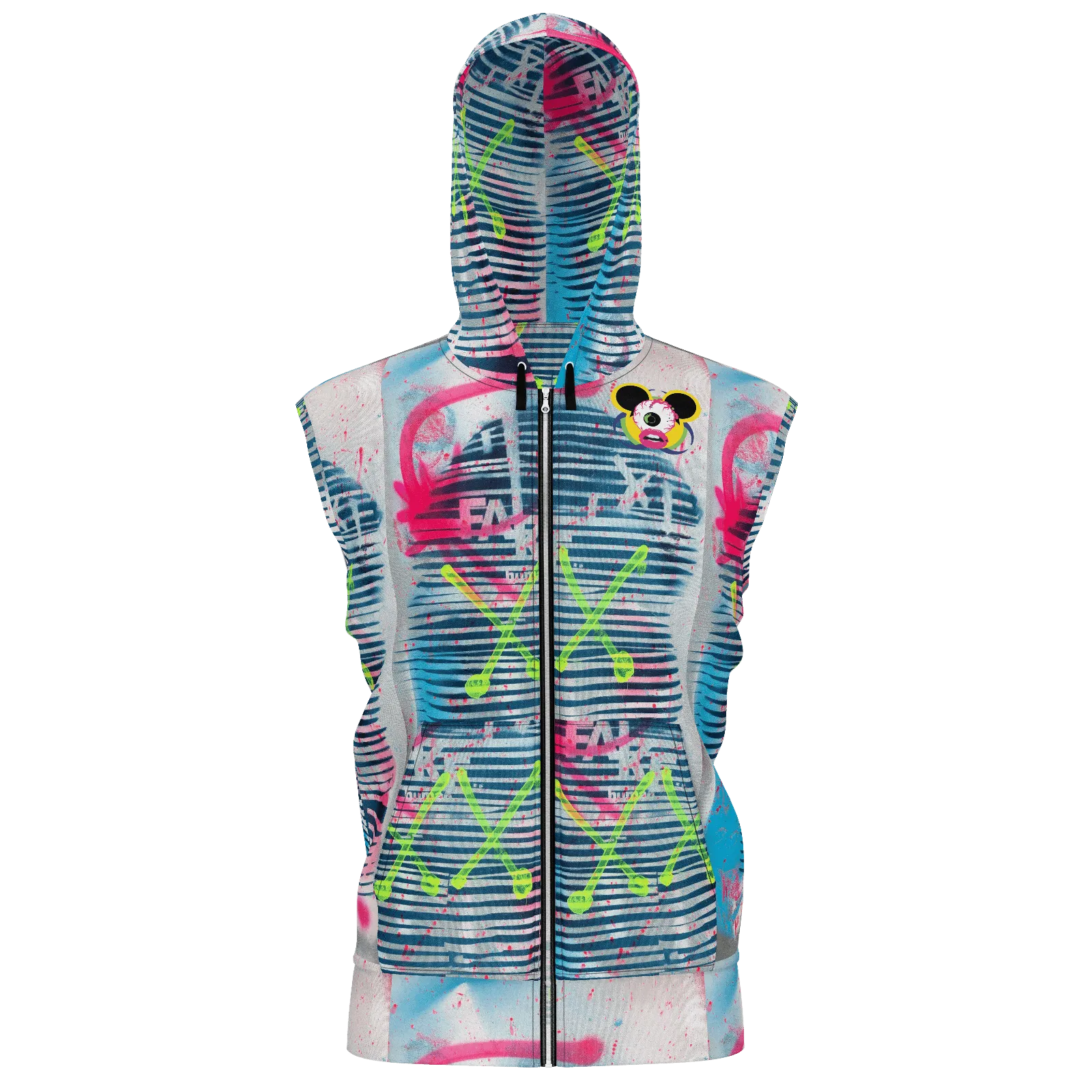 AEQEA Fake ManHeady Sleeveless All-Over-Print Zipper Hoodie