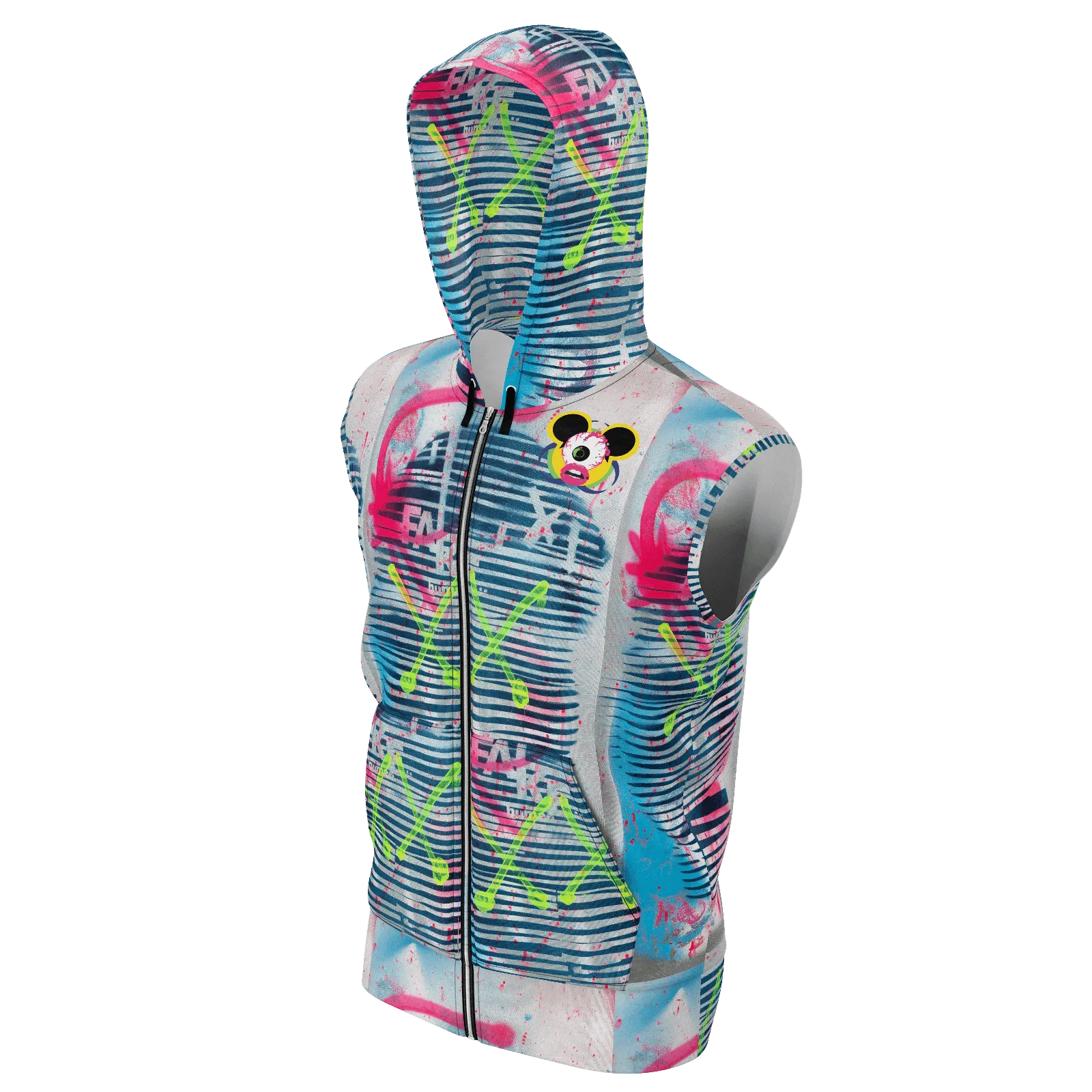 AEQEA Fake ManHeady Sleeveless All-Over-Print Zipper Hoodie