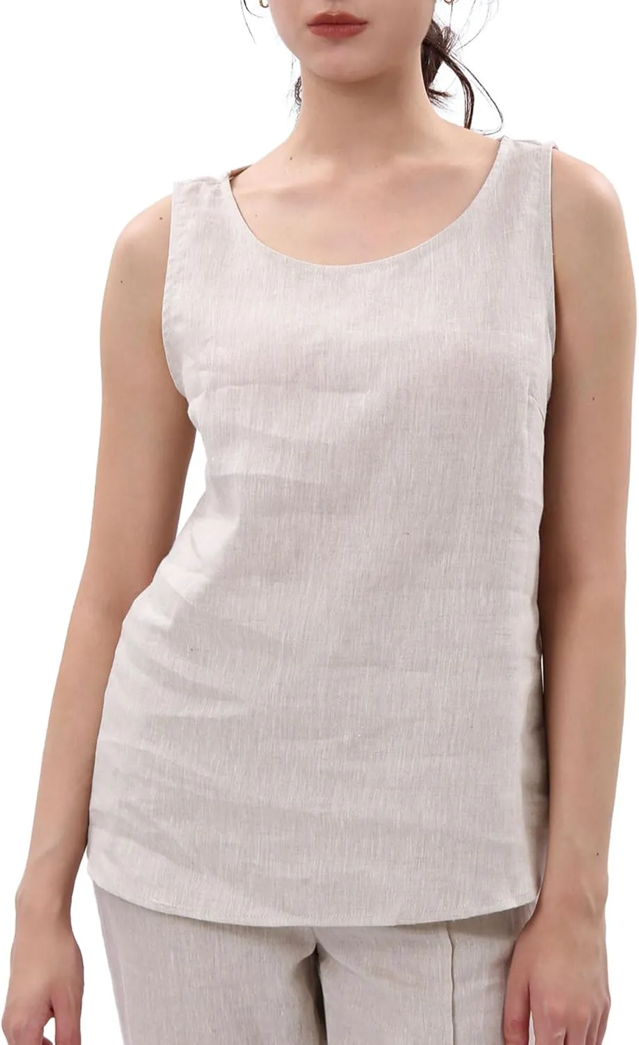 Amazhiyu Natural Linen Sleeveless Tank Tops Basic Summer Casual Crewneck Blouse