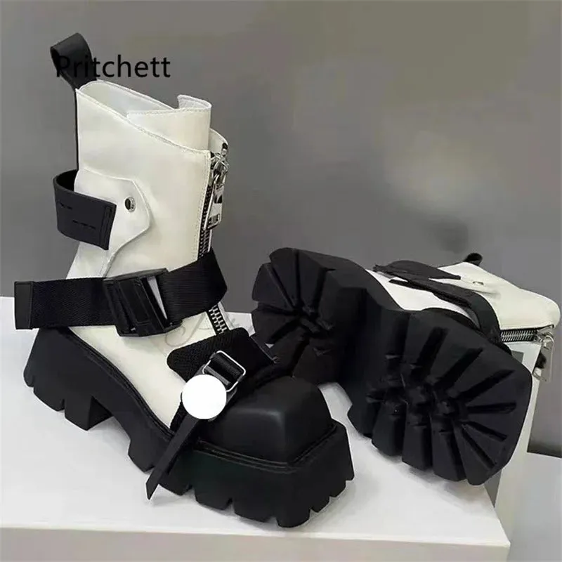 Belt Buckle Square Toe Ankle Boots
