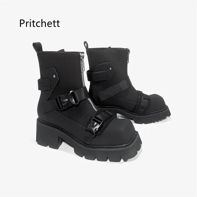 Belt Buckle Square Toe Ankle Boots