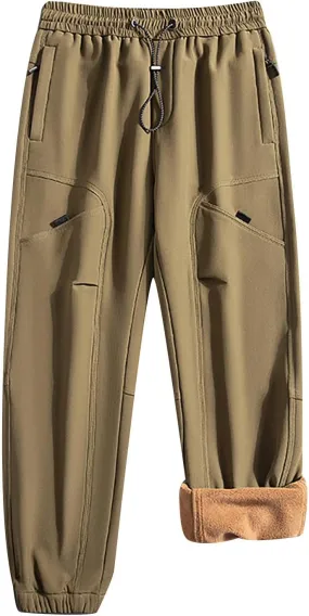 Bidobibo Fleece Lined Pants Men Plus Size Thermal Joggers Men's Warm Sherpa Lined Athletic Sweatpants Warm Drawstring Pants