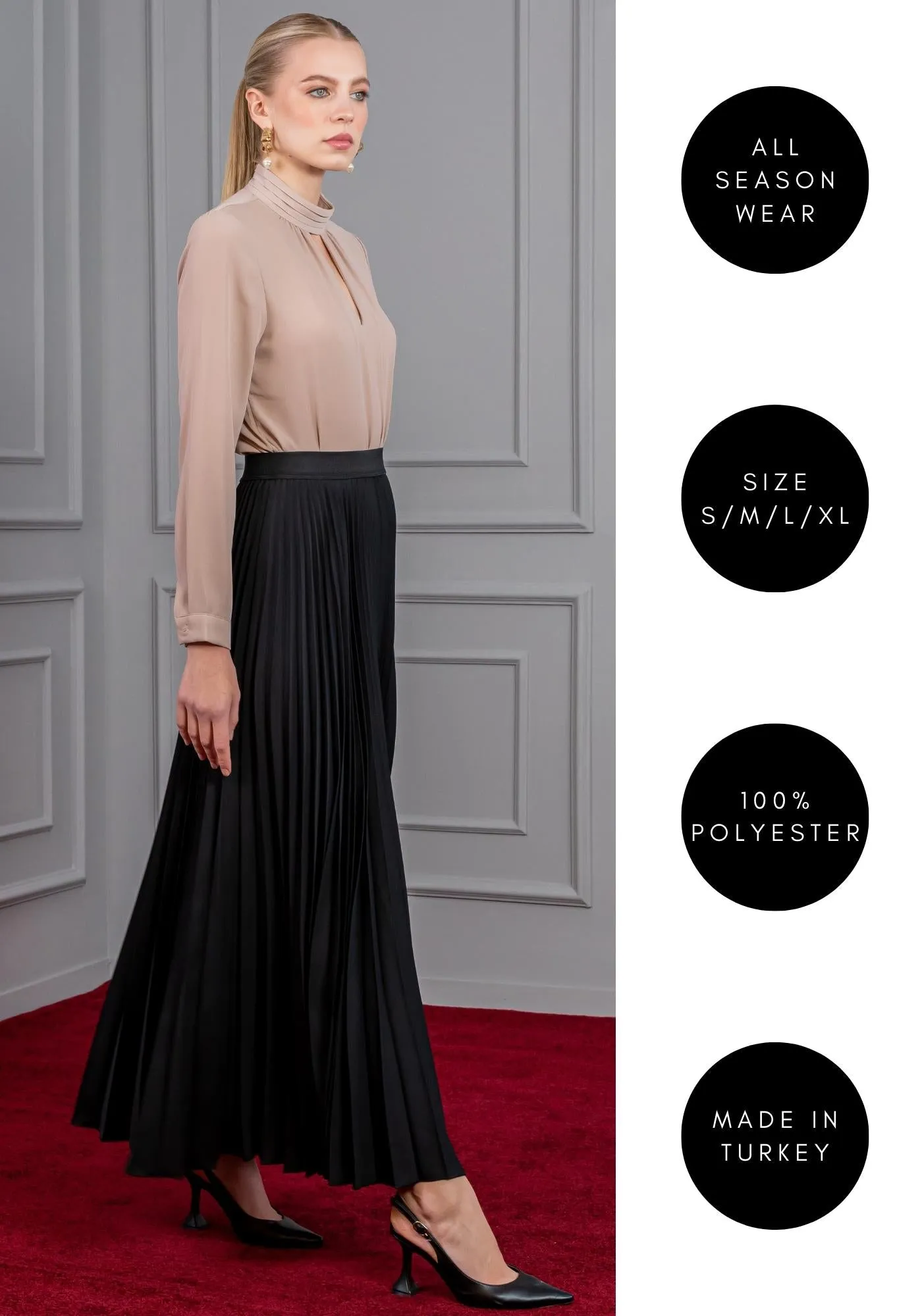 Black Pleated Maxi Skirt with Flowing Plisse Design - G-Line