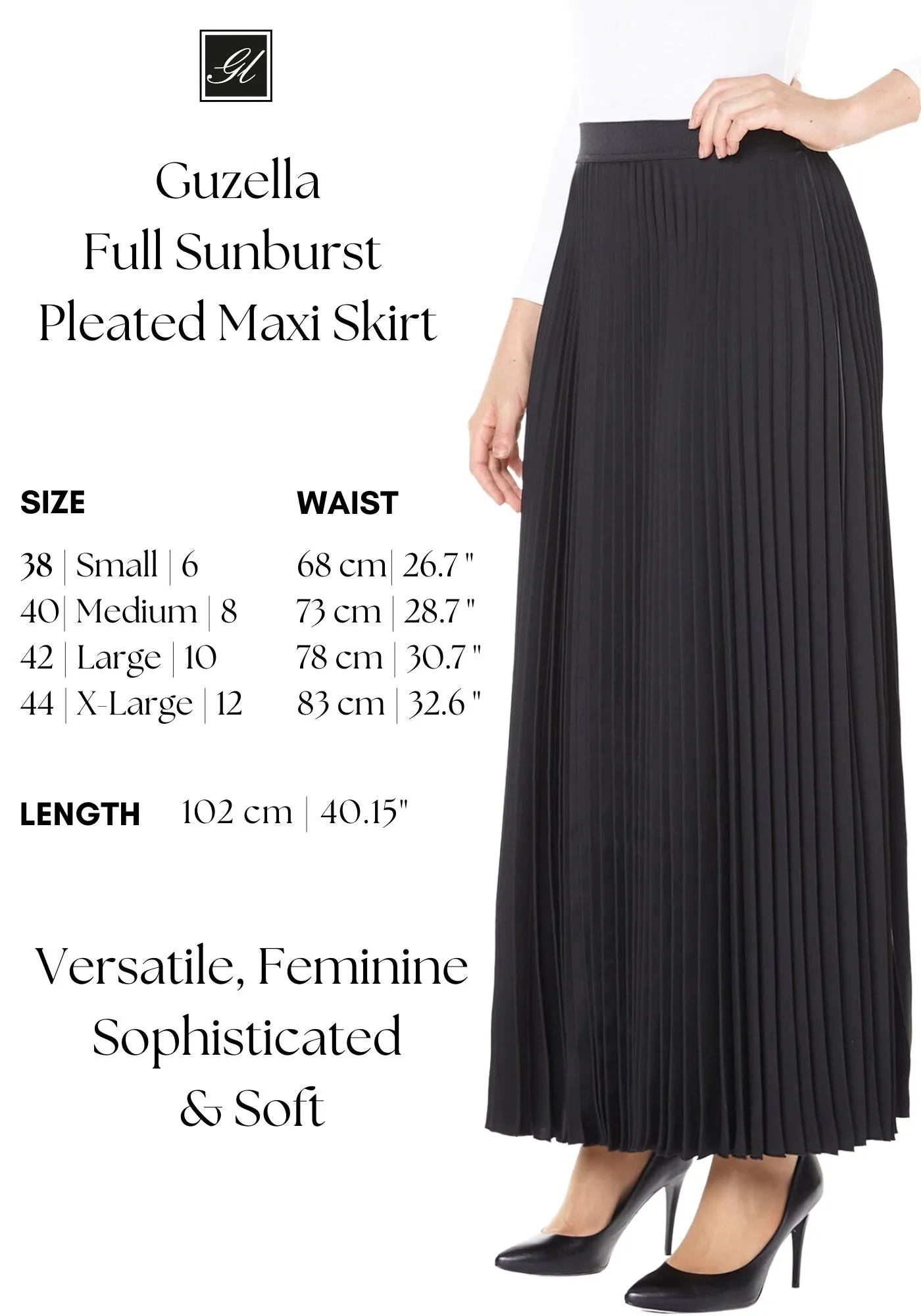 Black Pleated Maxi Skirt with Flowing Plisse Design - G-Line