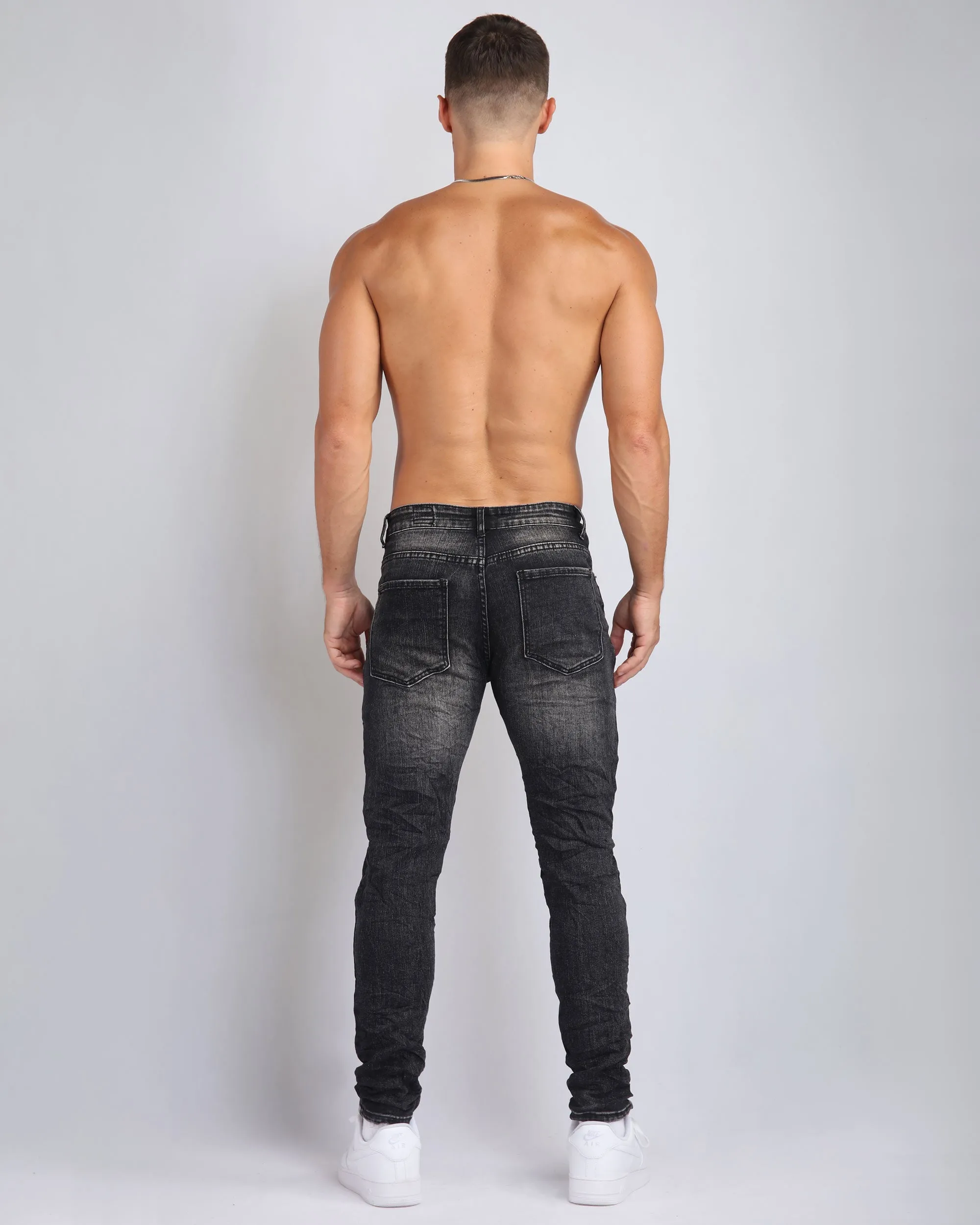 Black Ripped Jeans with Striking Black Patches-Mexico Local Delivery