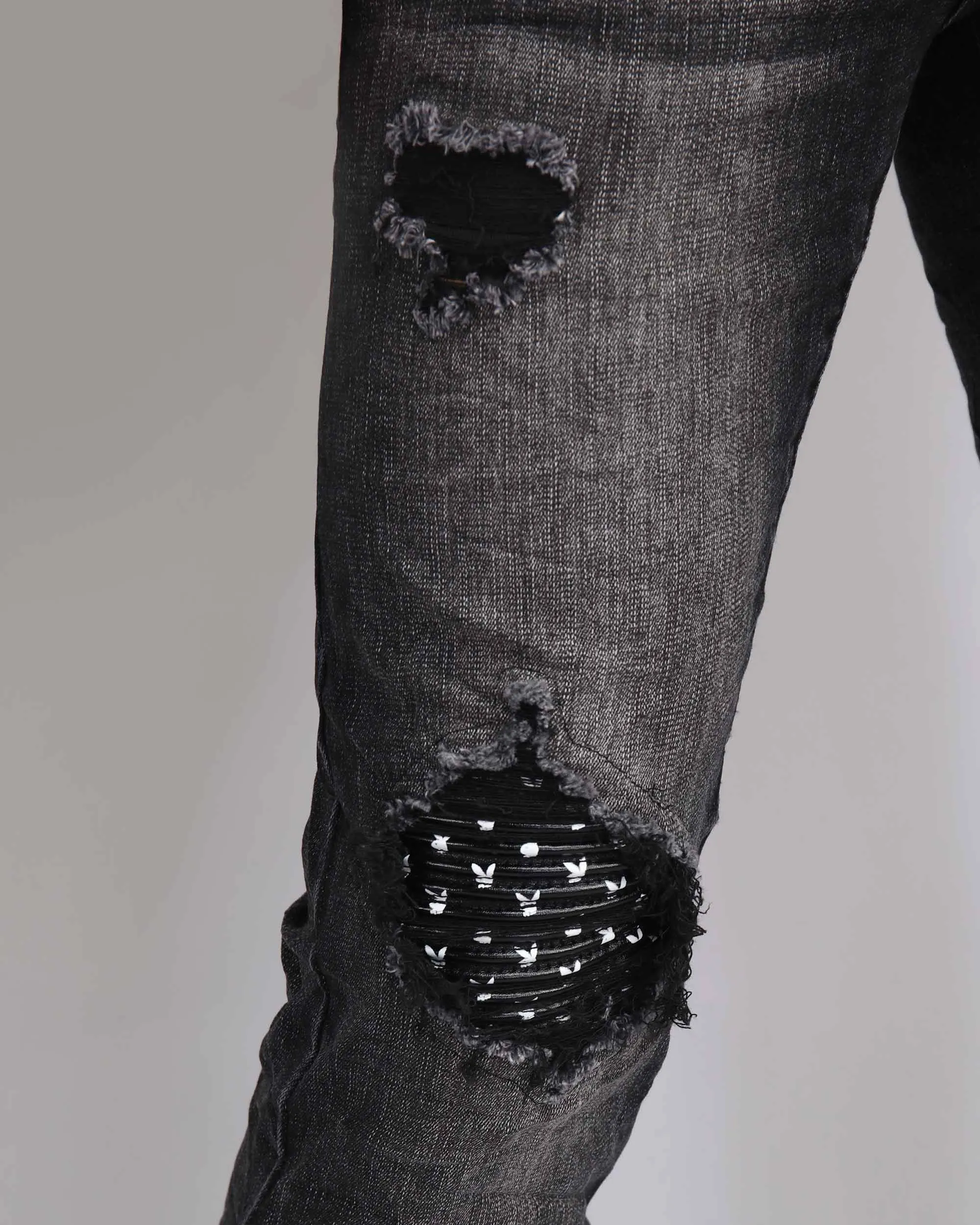 Black Ripped Jeans with Striking Black Patches-Mexico Local Delivery