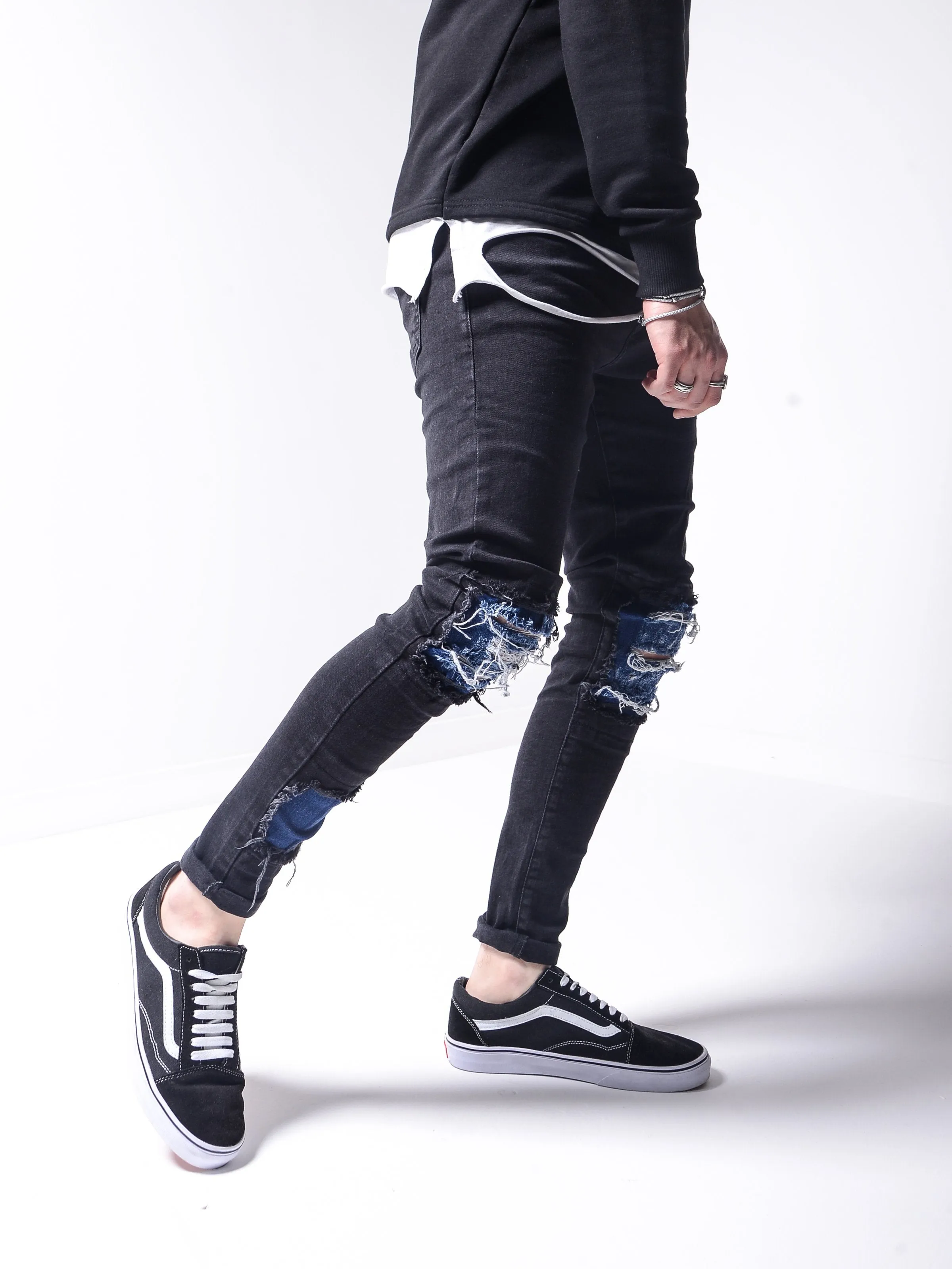 Blue Patches Ripped Jeans