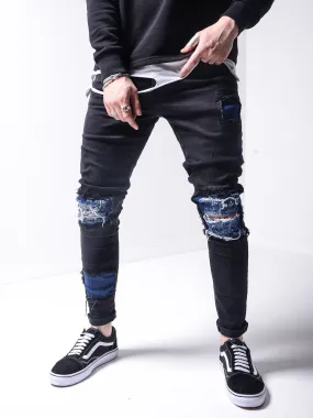 Blue Patches Ripped Jeans