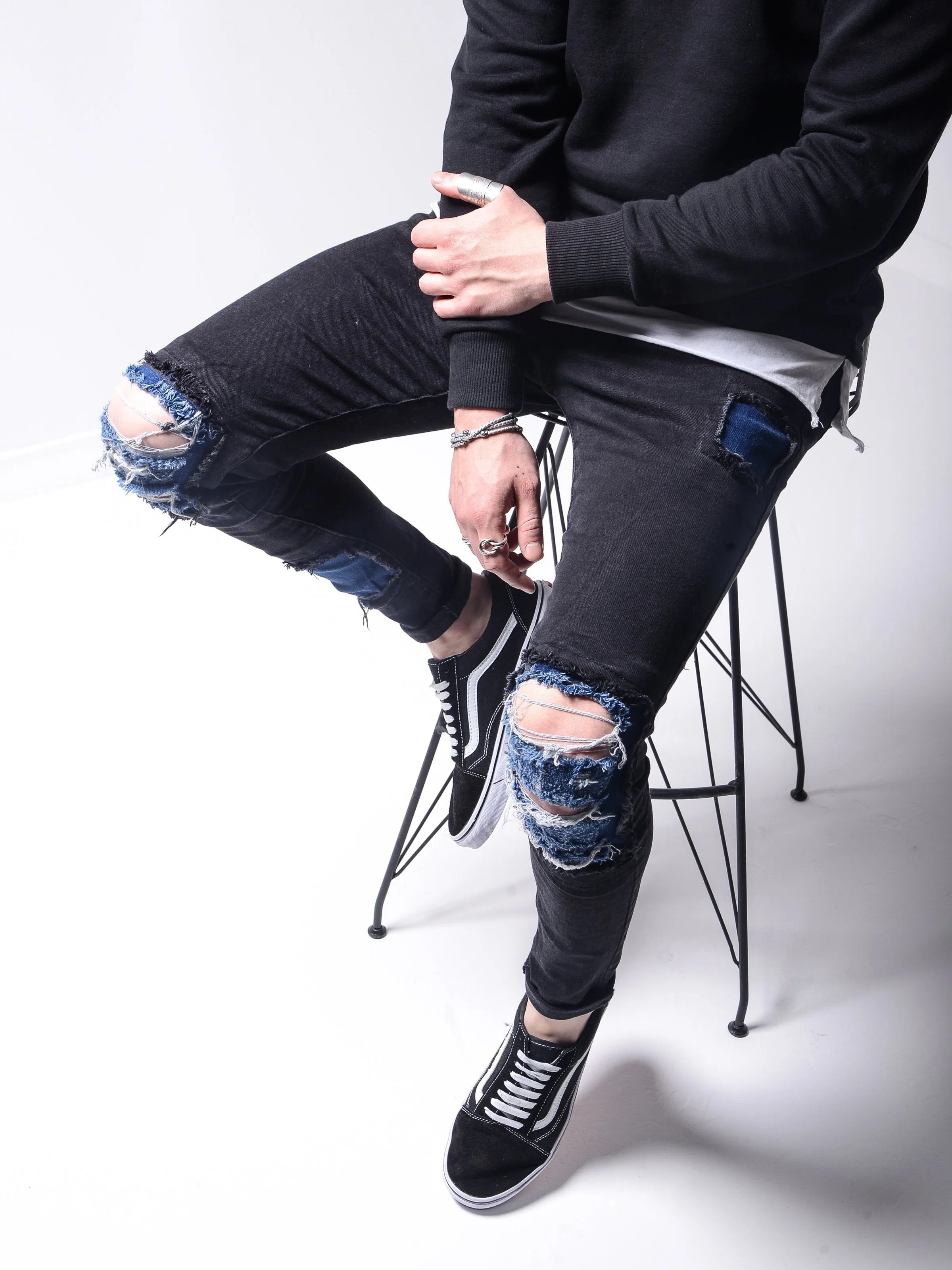 Blue Patches Ripped Jeans