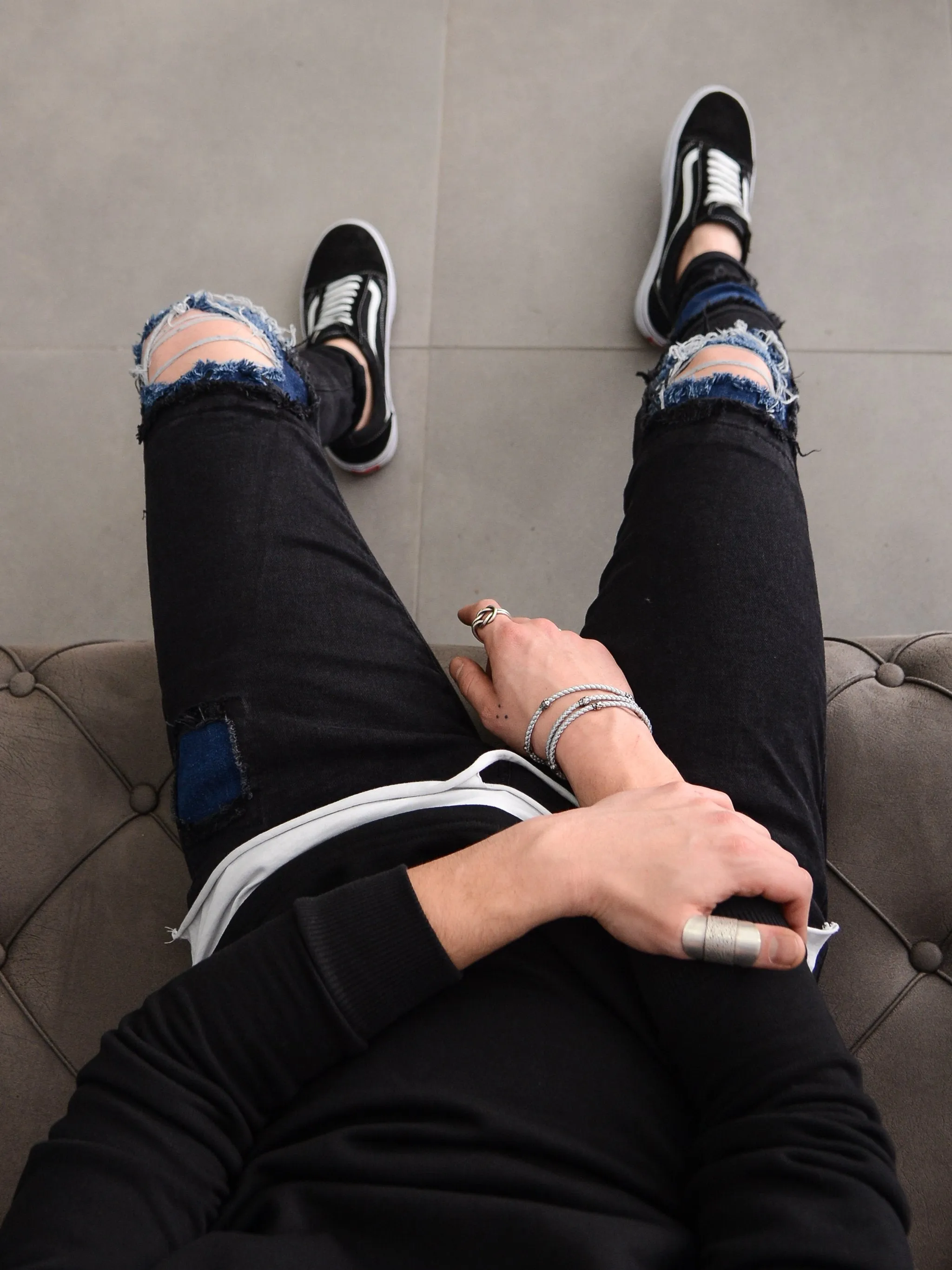 Blue Patches Ripped Jeans