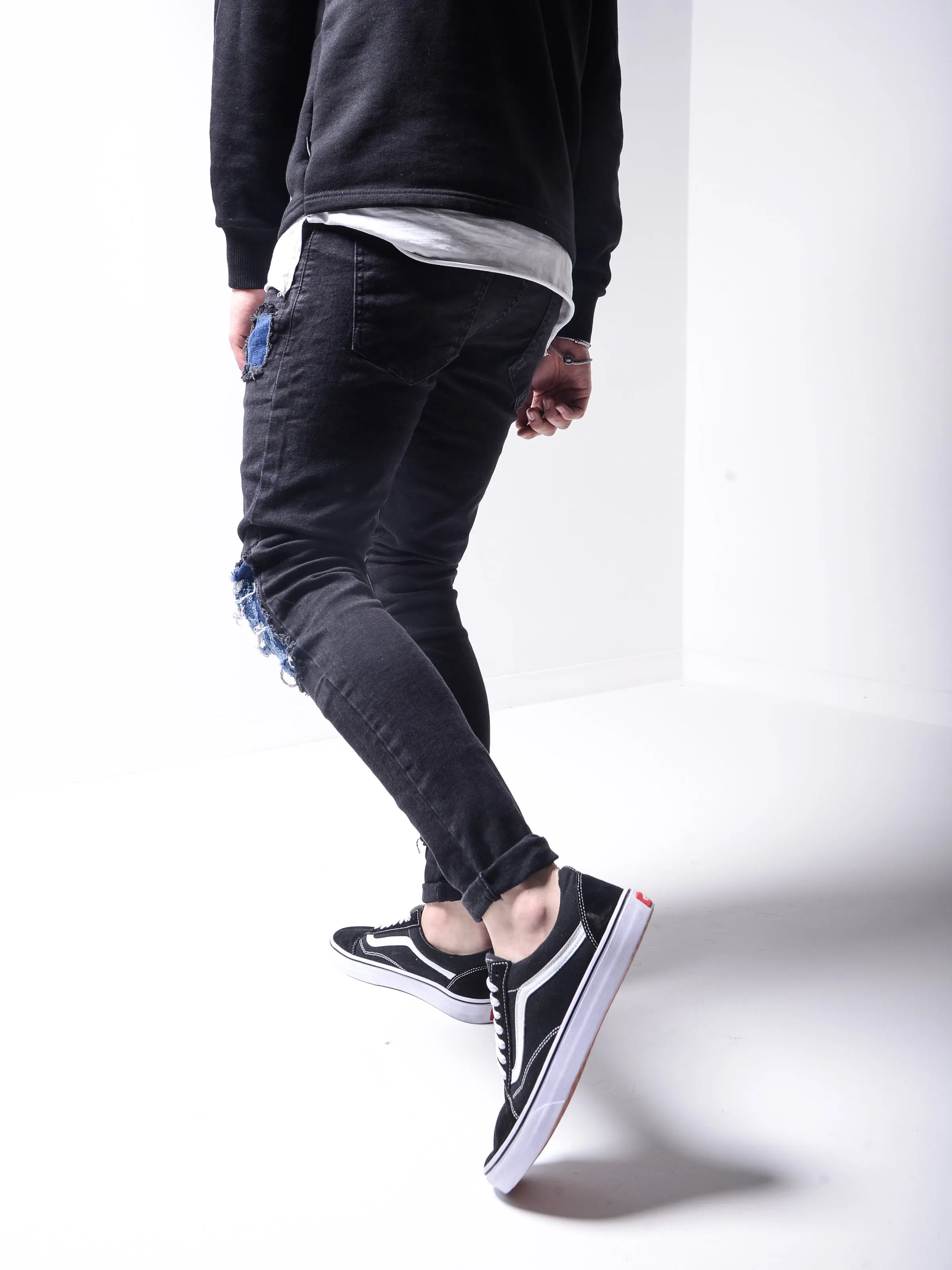 Blue Patches Ripped Jeans