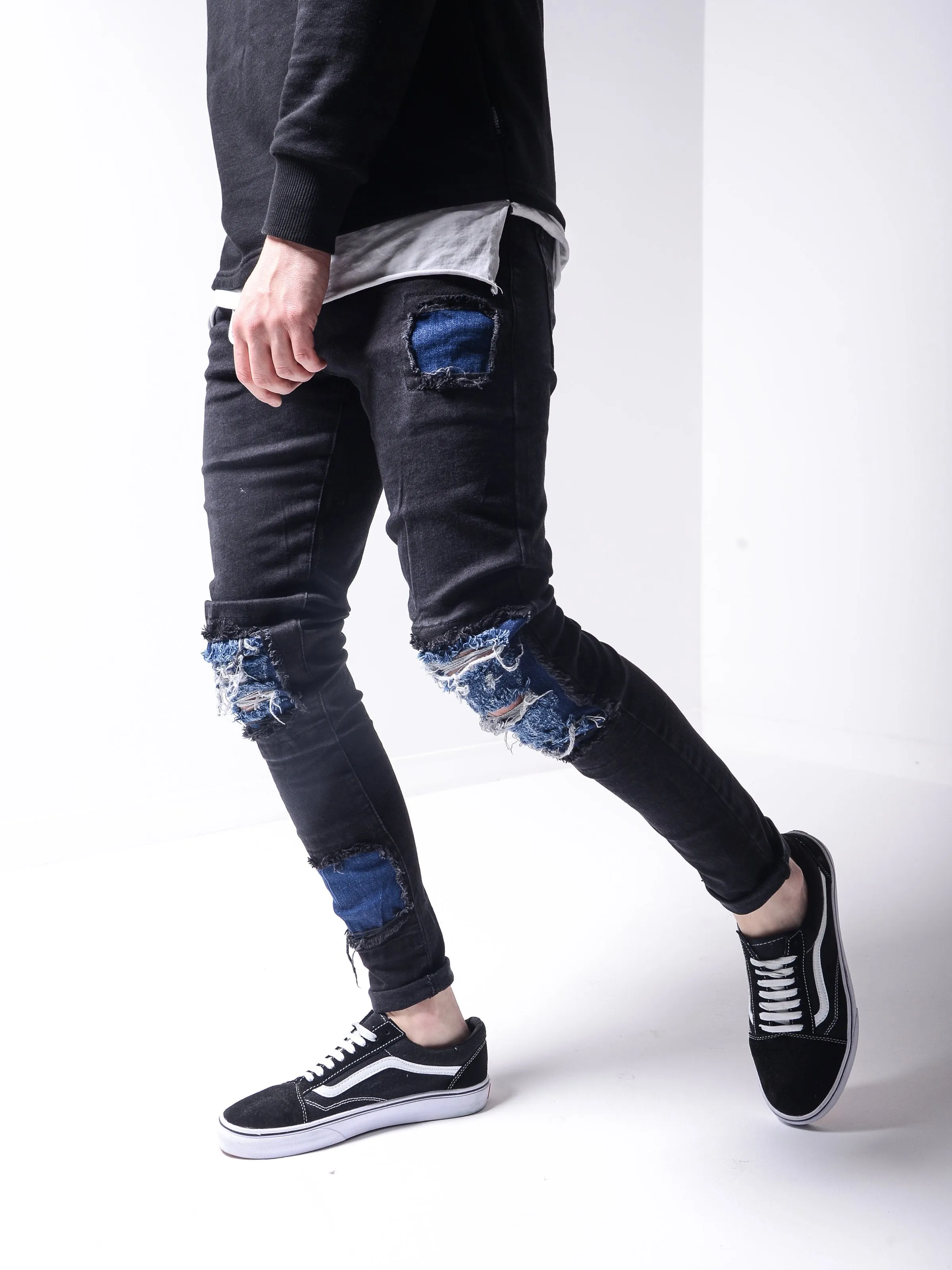 Blue Patches Ripped Jeans