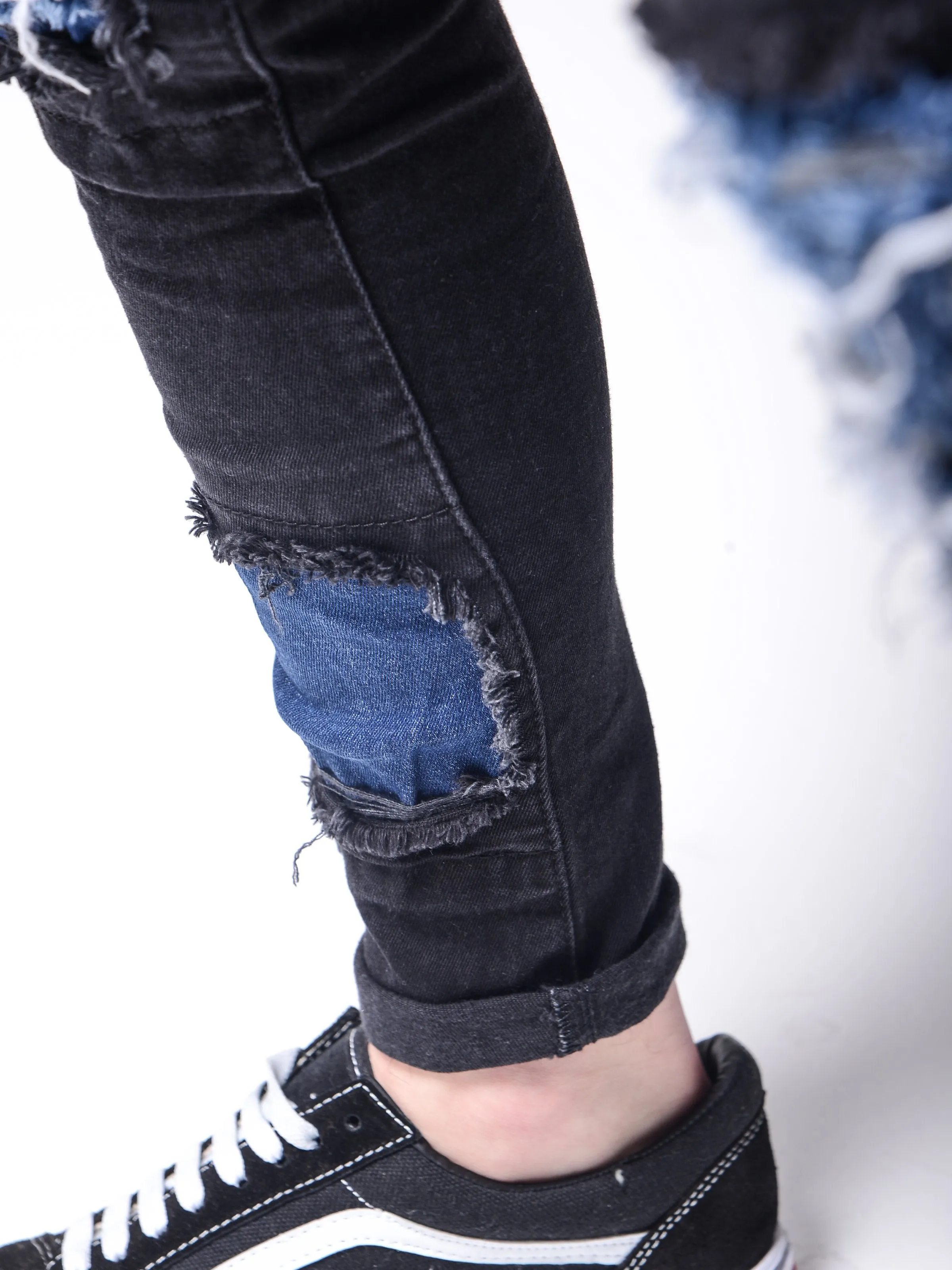Blue Patches Ripped Jeans