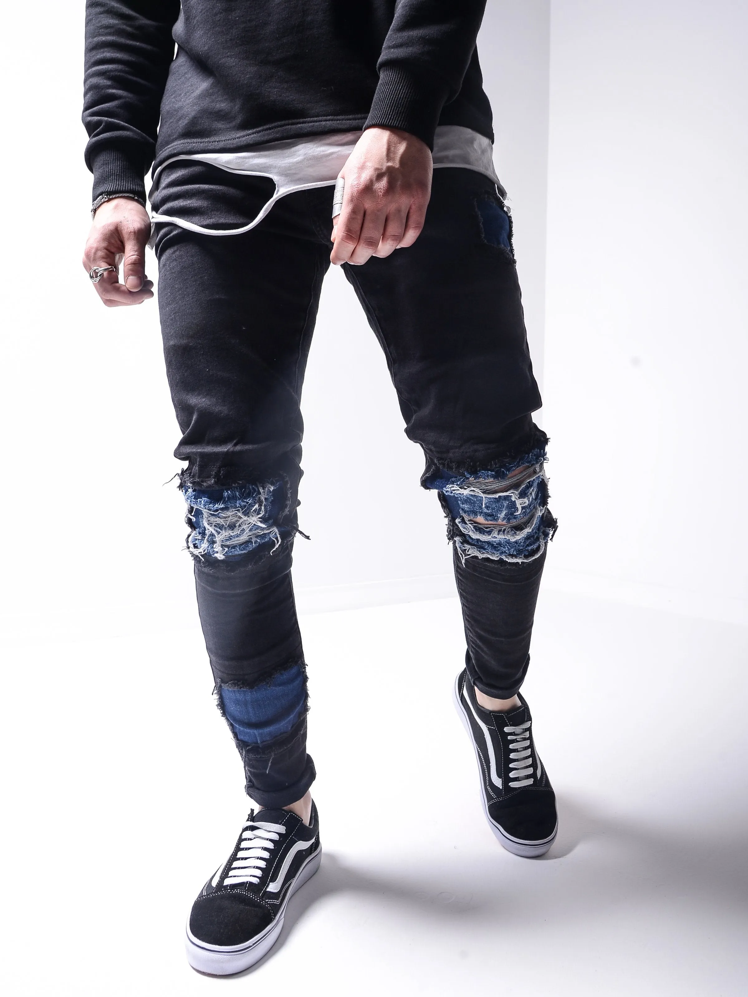 Blue Patches Ripped Jeans