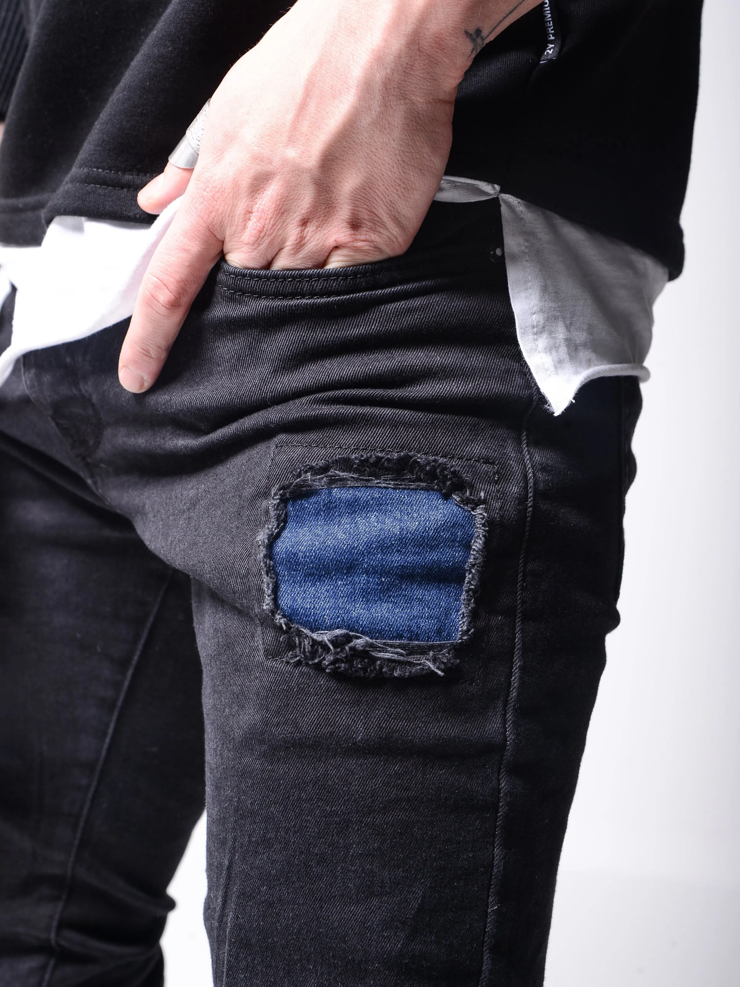Blue Patches Ripped Jeans