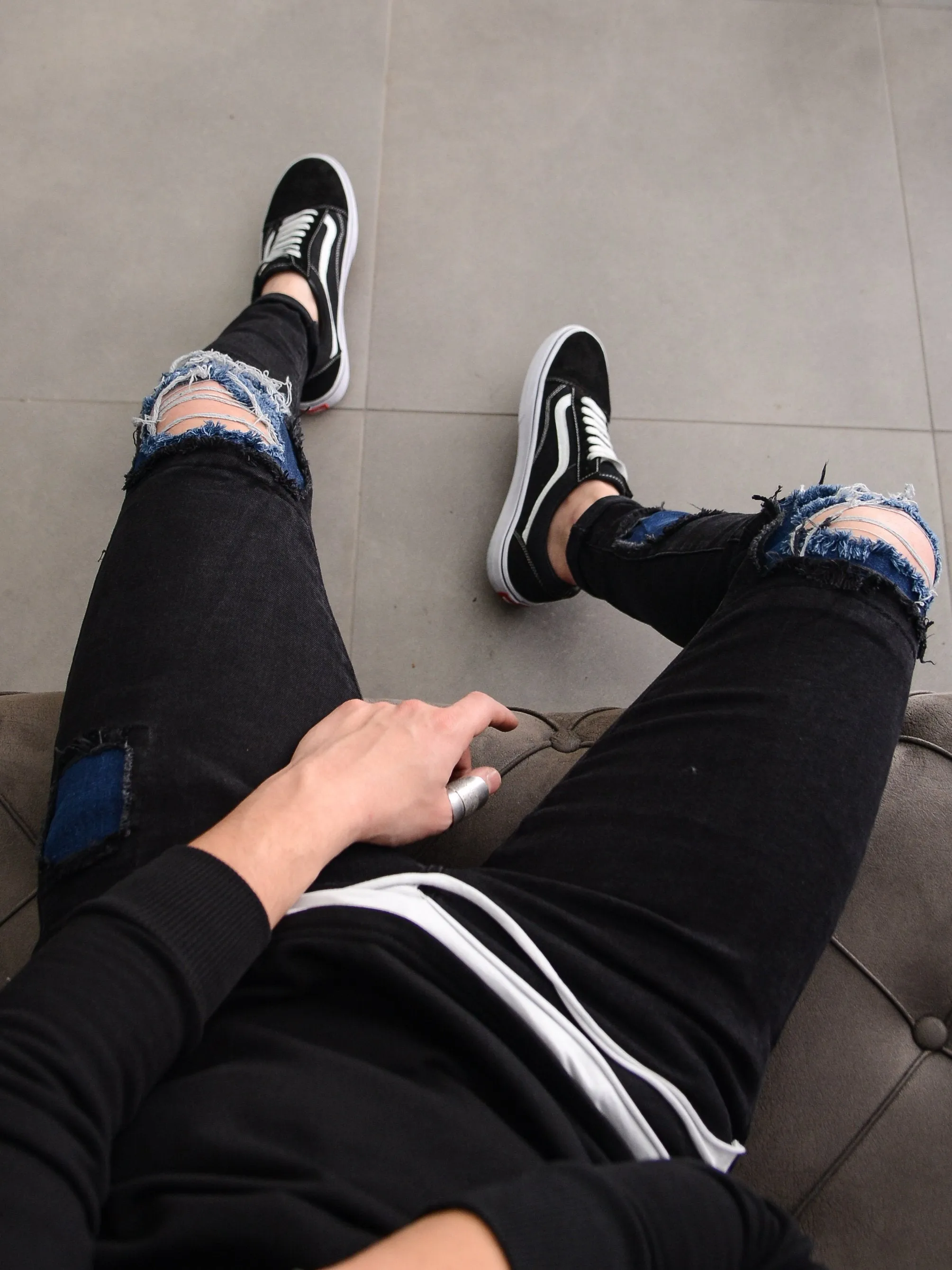 Blue Patches Ripped Jeans