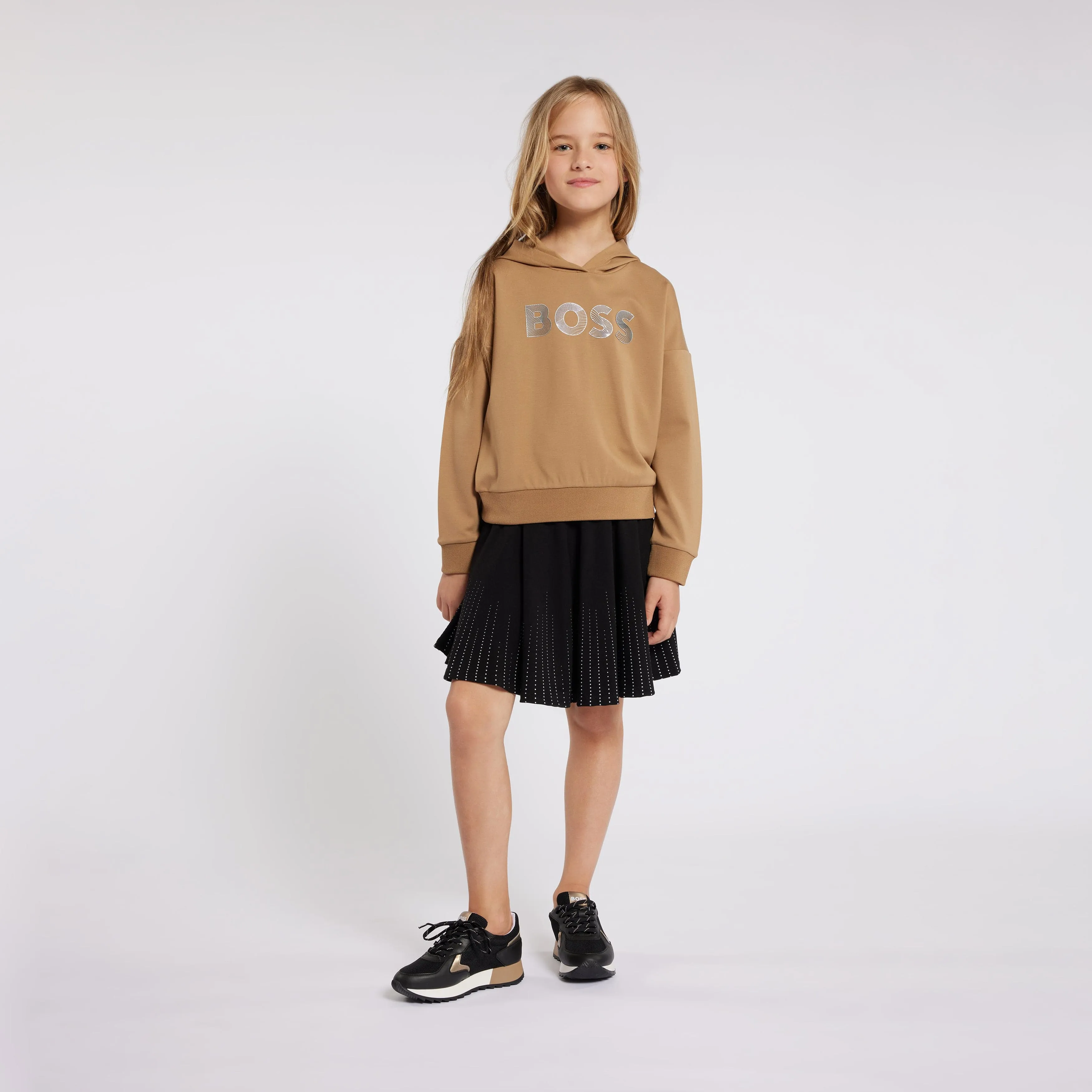 BOSS Girls Logo Hoodie in Beige