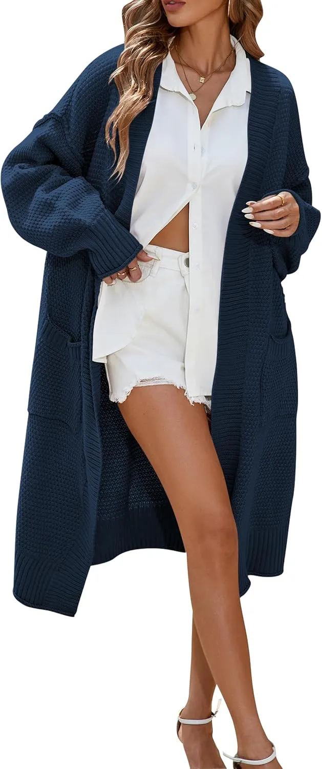 Cakulo Long Cardigan Sweaters for Women Fall Fashion 2024 Oversized Open Front Knit Pockets Cardigans Sweater Coat