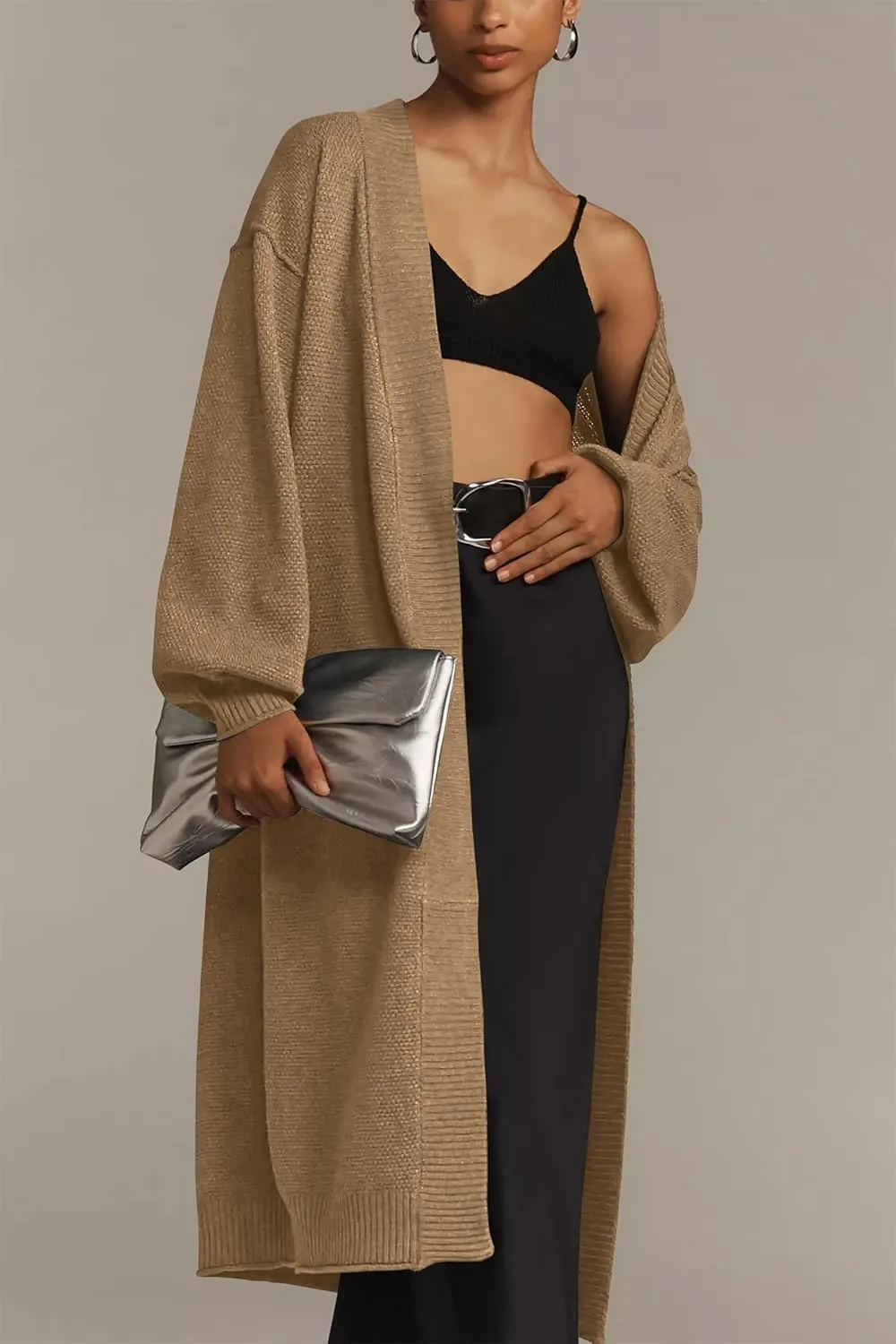 Cakulo Long Cardigan Sweaters for Women Fall Fashion 2024 Oversized Open Front Knit Pockets Cardigans Sweater Coat