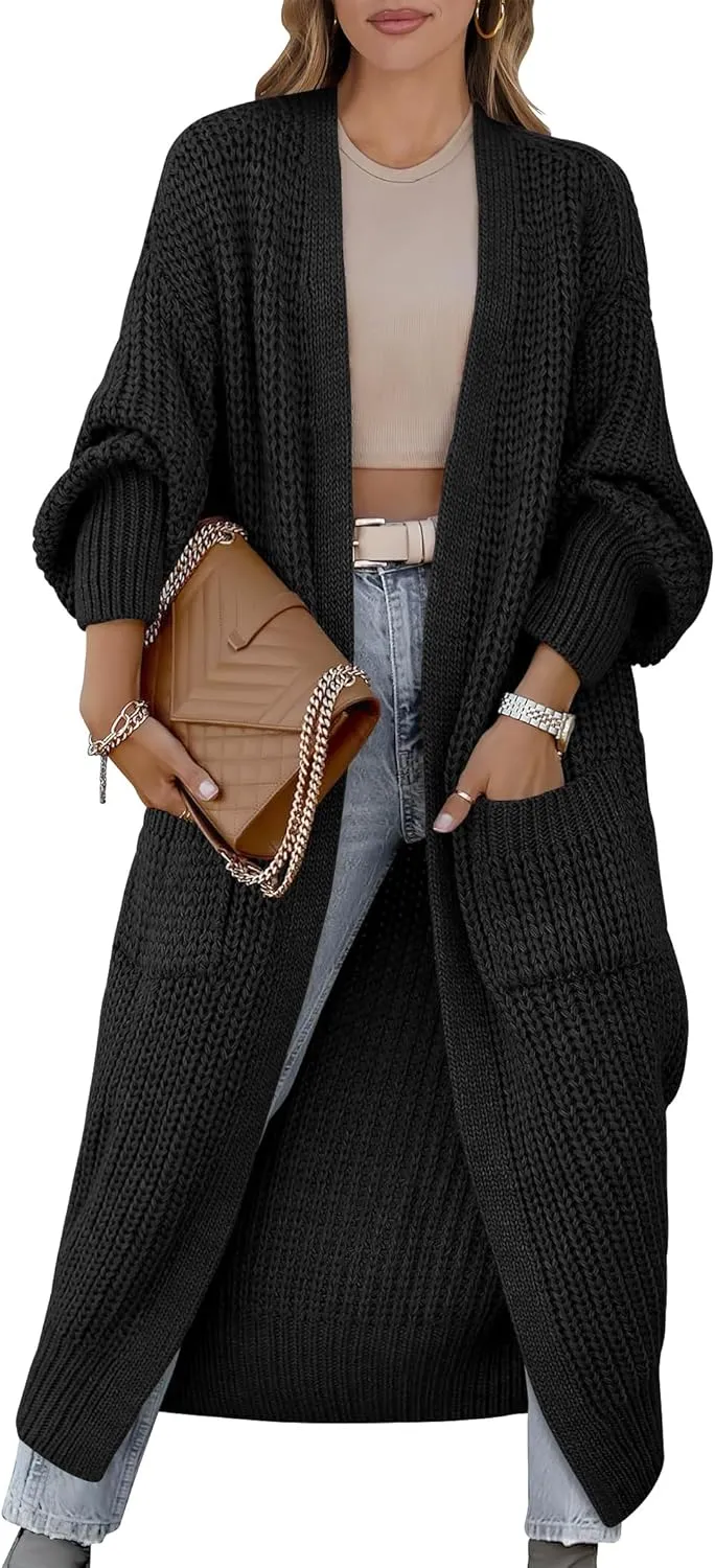 Caracilia Women Cardigan Sweaters Long Sleeve Open Front Knit Long Coat Duster Cozy 2025 Fall Winter Outfits with Pockets