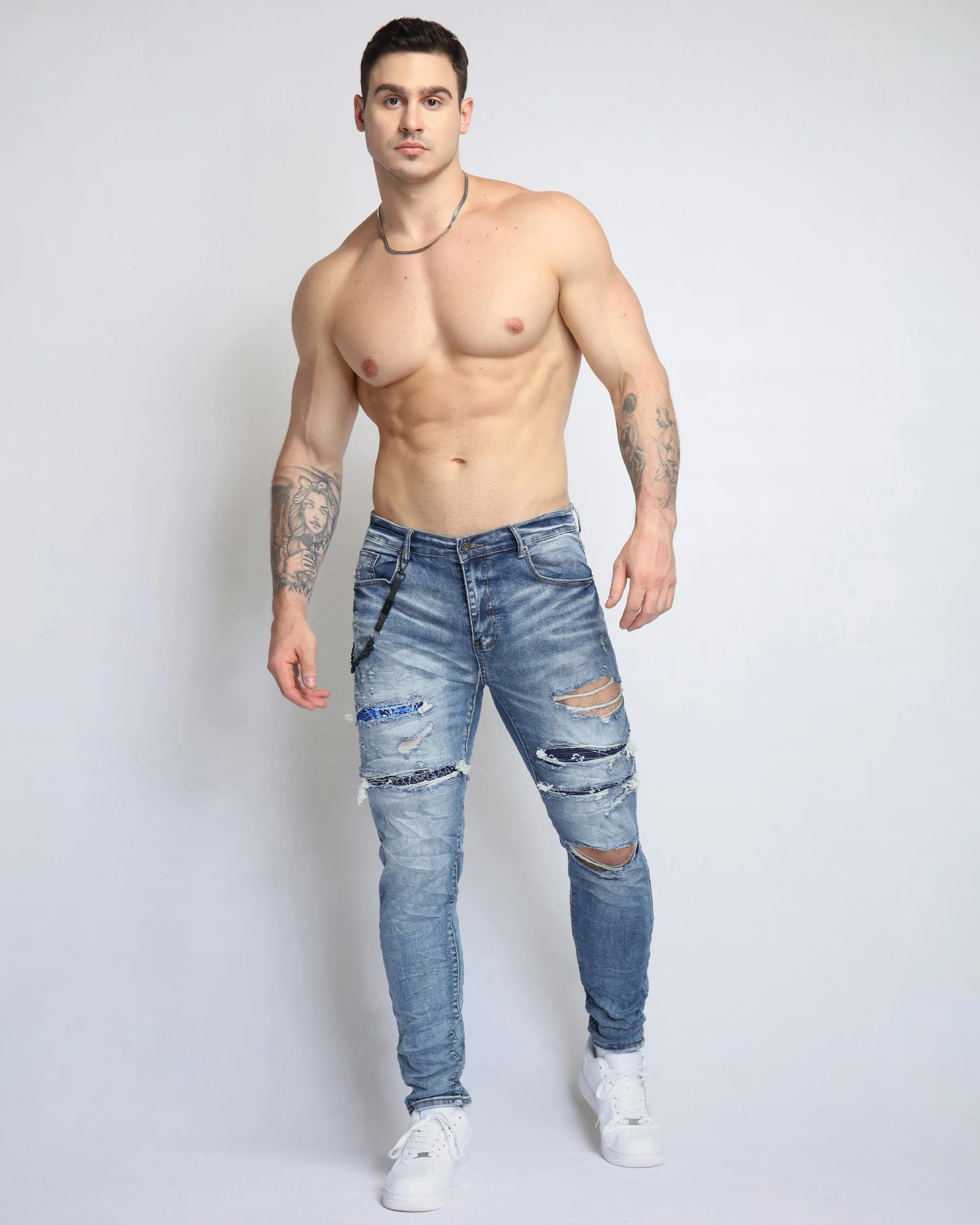 Cashew Blossom Patch Blue Ripped Jeans