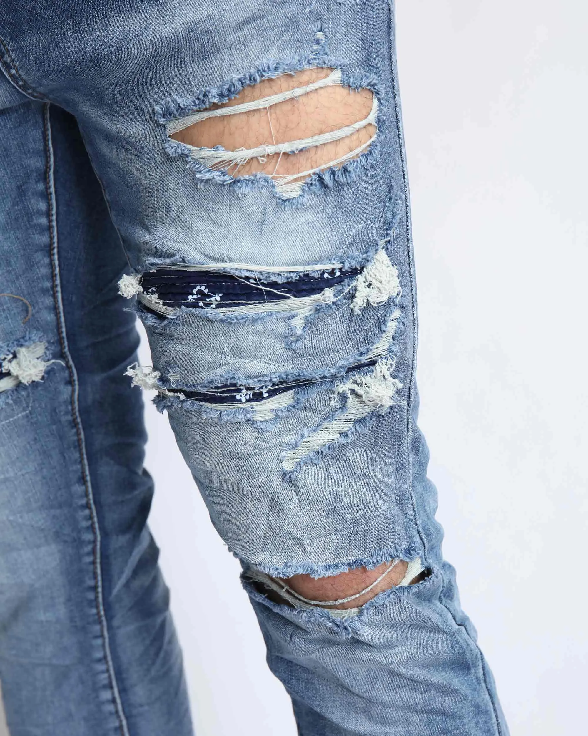 Cashew Blossom Patch Blue Ripped Jeans