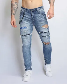 Cashew Blossom Patch Blue Ripped Jeans