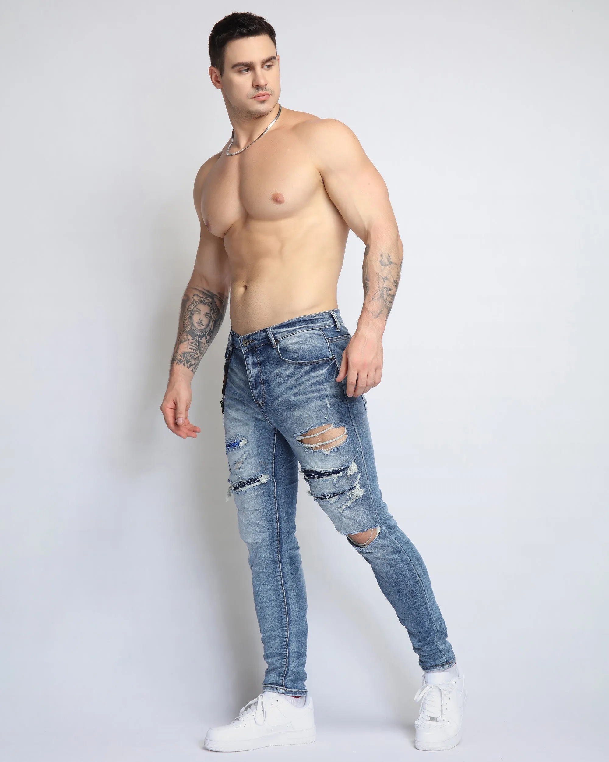 Cashew Blossom Patch Blue Ripped Jeans