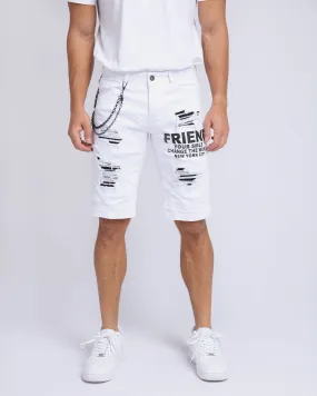 Casual Printed Ripped White Jeans Shorts-Mexico Local Delivery