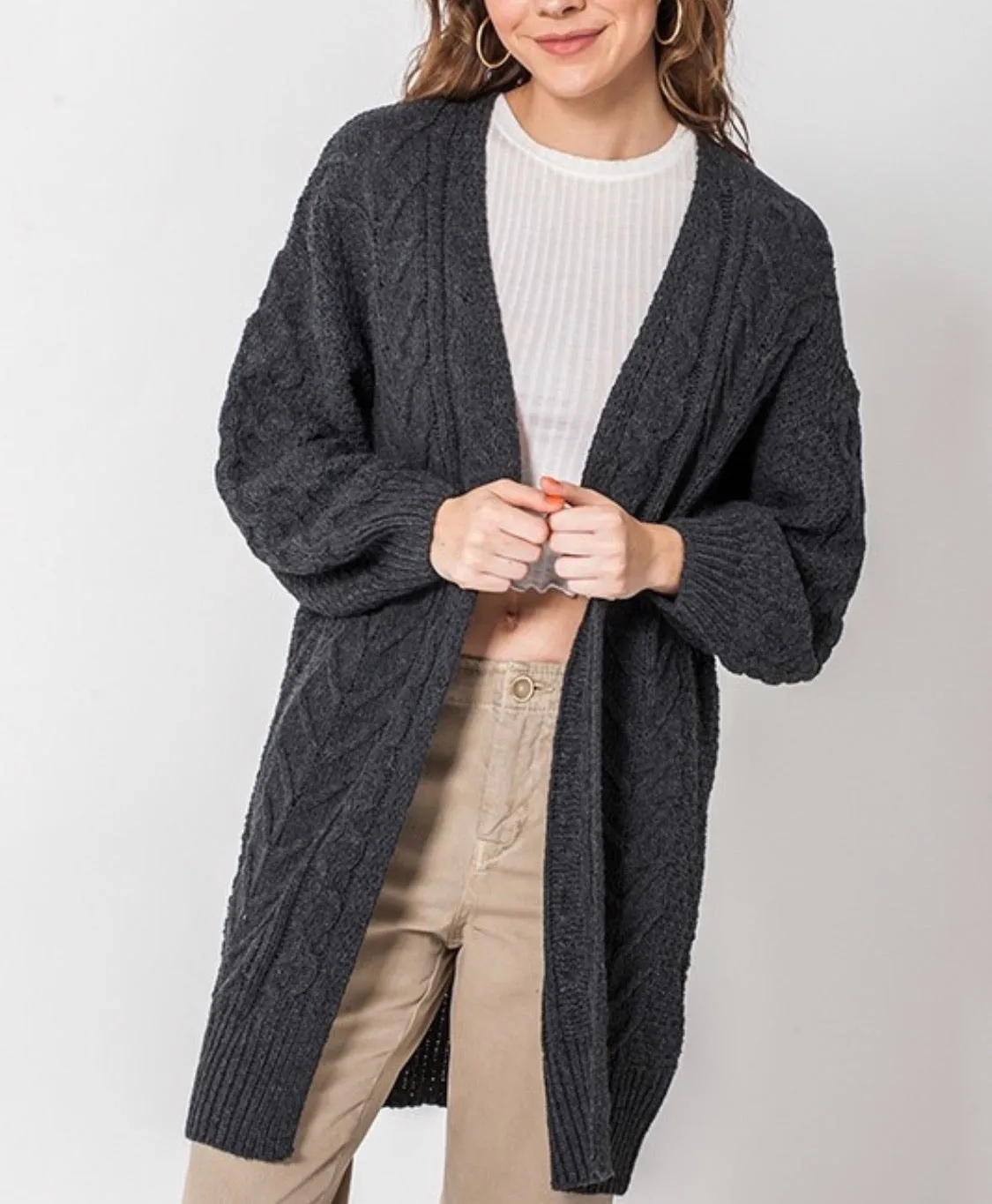 Charcoal Braided Cardigan -T1033