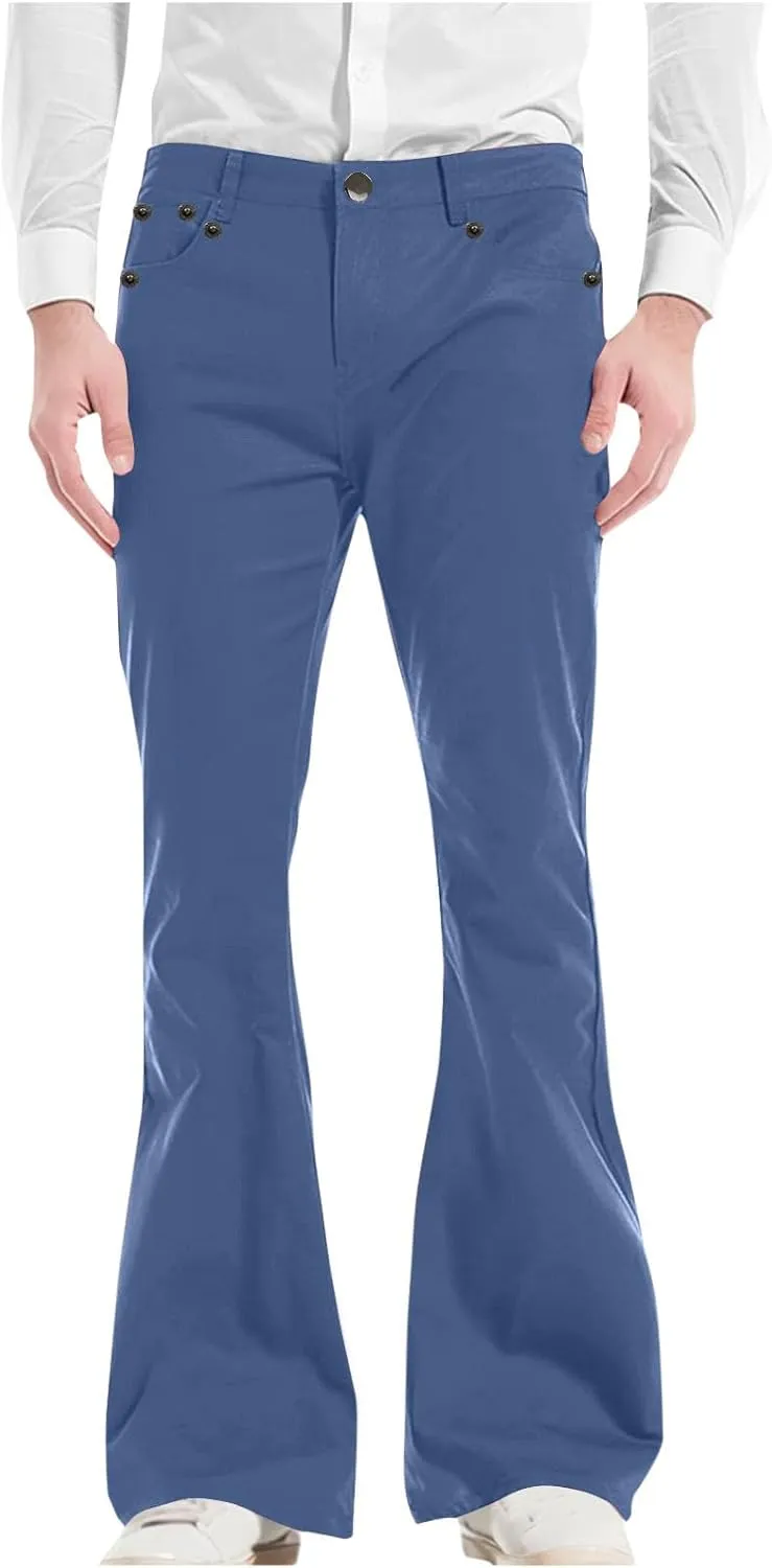 Chinos Pants Men Lightweight Soft Y2K Pants Baggy Solid Flare Pants Elastic Waist Casual Work Pants with Pockets