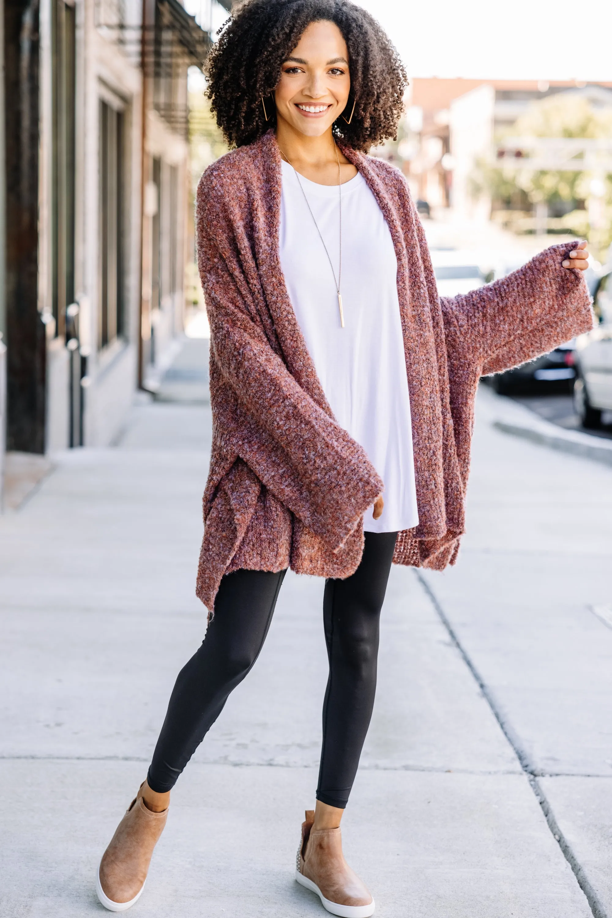 Cozy Casual Clay Red Oversized Cardigan