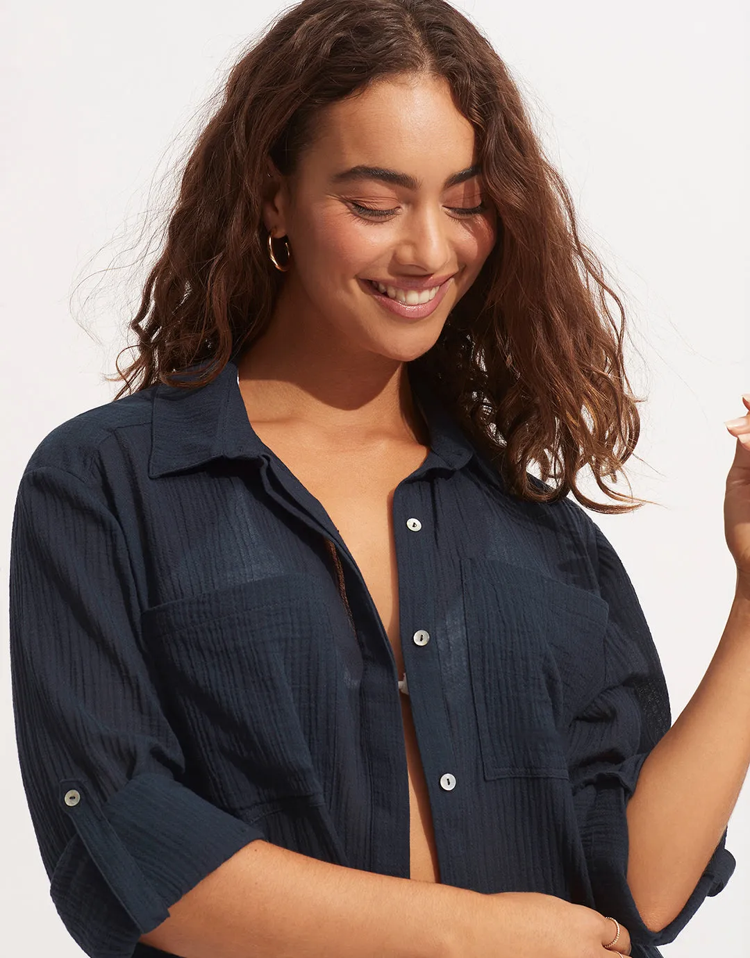 Crinkle Twill Beach Shirt - Indigo
