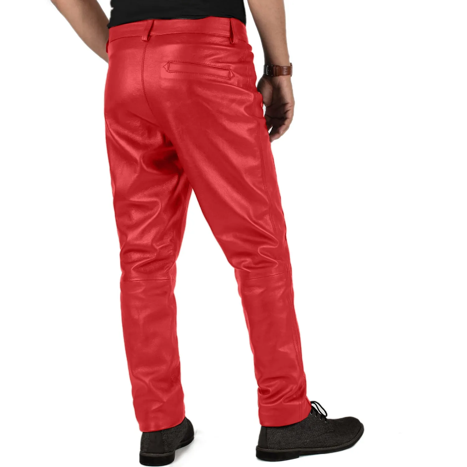 Crionis Men's Red Slim Fit Leather Pants
