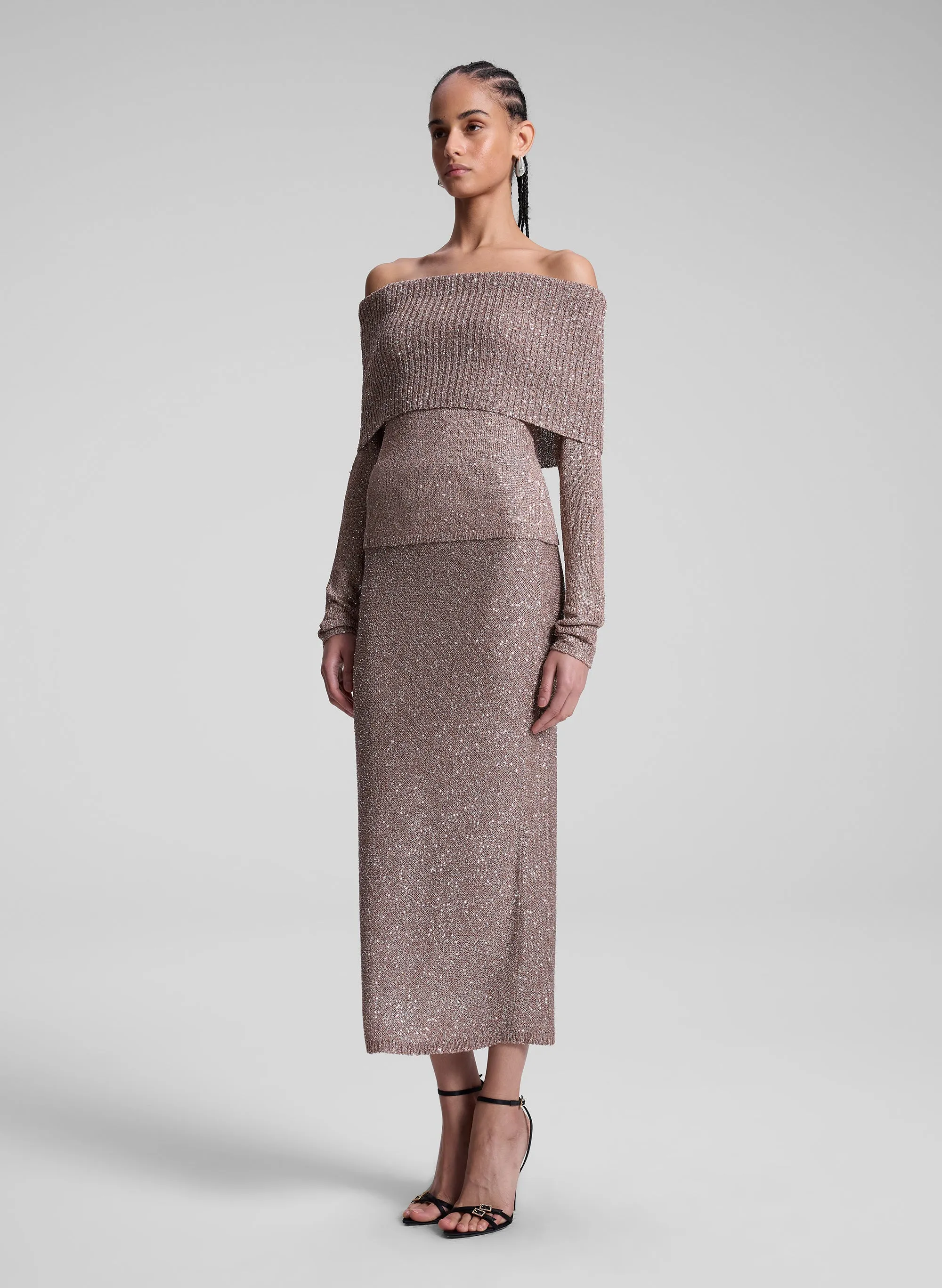 Dana Metallic Knit Midi Skirt