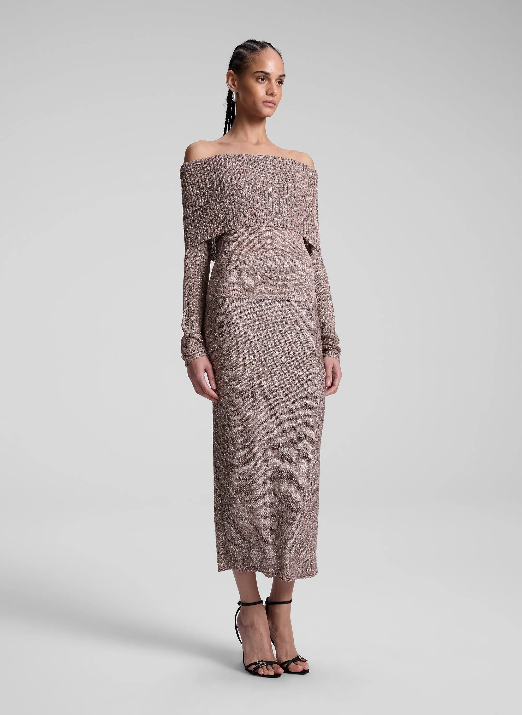 Dana Metallic Knit Midi Skirt