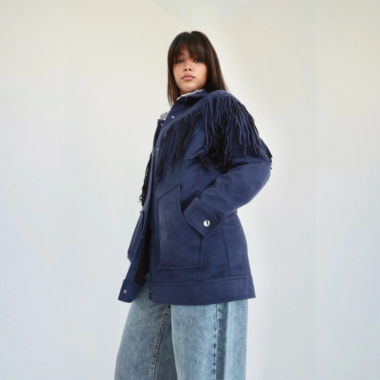 Dark blue fringed shirt