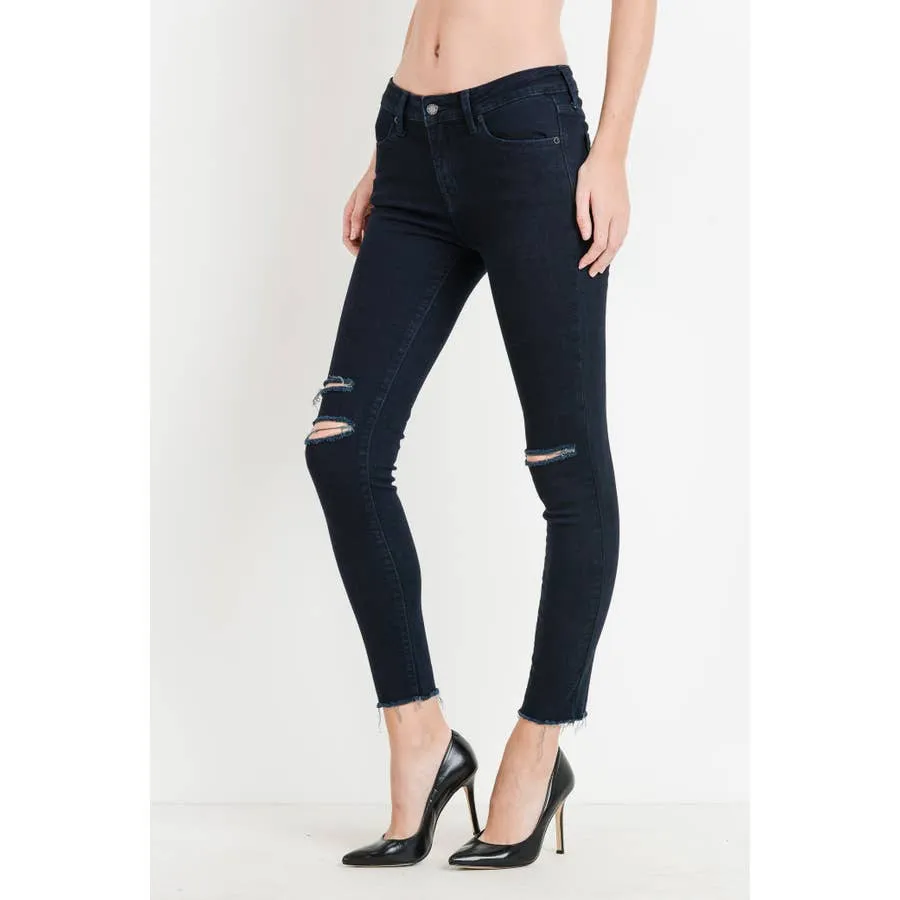 Dark Skinny Jeans w/ Multi Knee Slits