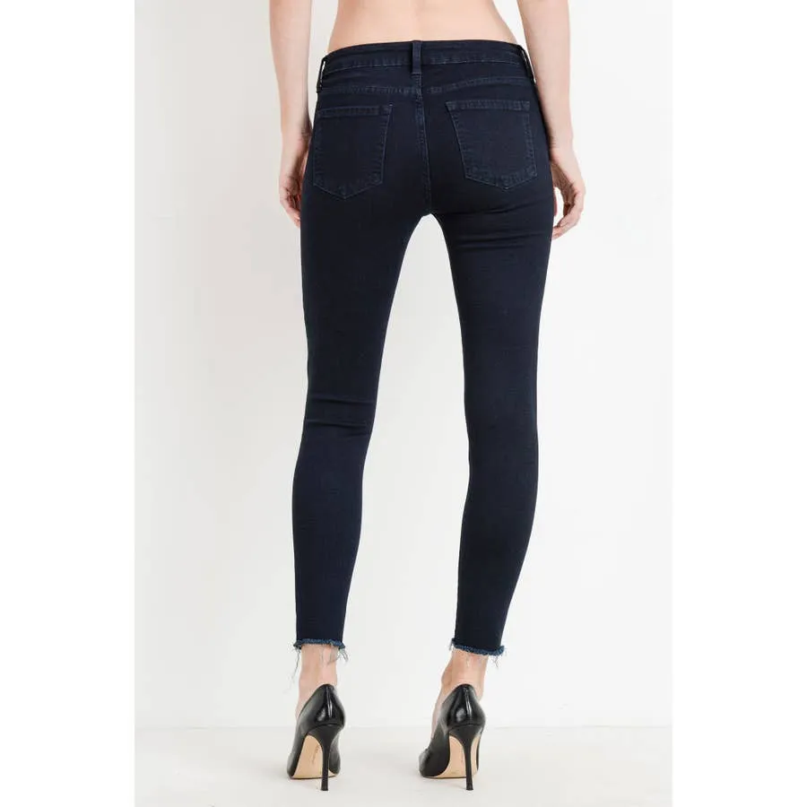Dark Skinny Jeans w/ Multi Knee Slits