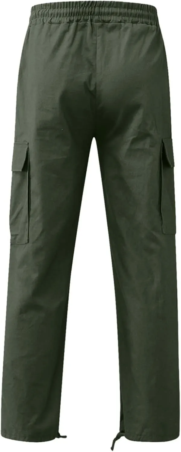 Finelylove Mens Cargo Pants Straight Fit Cargo Pants Elastic Waist Casual Sweatpants Trousers with Drawstring Ankle