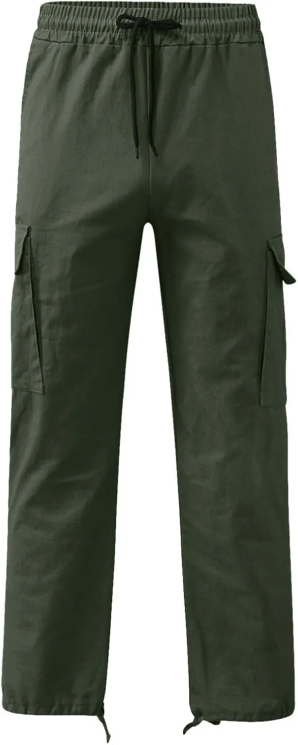 Finelylove Mens Cargo Pants Straight Fit Cargo Pants Elastic Waist Casual Sweatpants Trousers with Drawstring Ankle