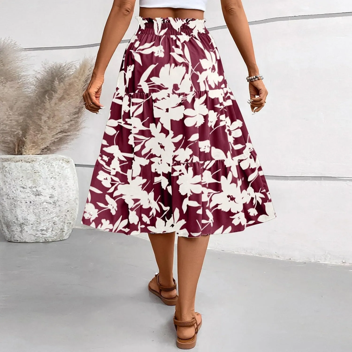 Floral Skirts for Women Swing Beach Flutter Travel Elastic Waist Going Out Smocked Country Casual Vacation Cute Skirts