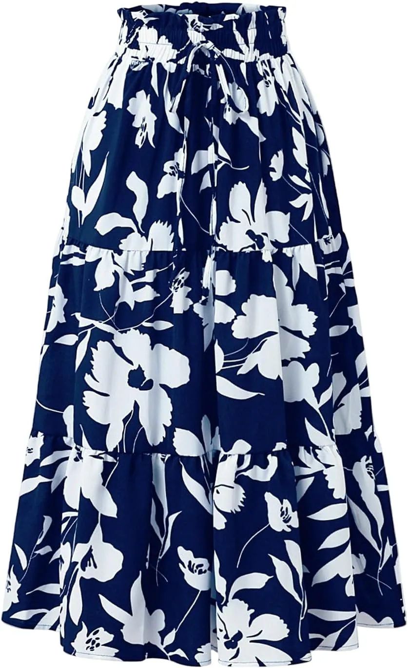 Floral Skirts for Women Swing Beach Flutter Travel Elastic Waist Going Out Smocked Country Casual Vacation Cute Skirts