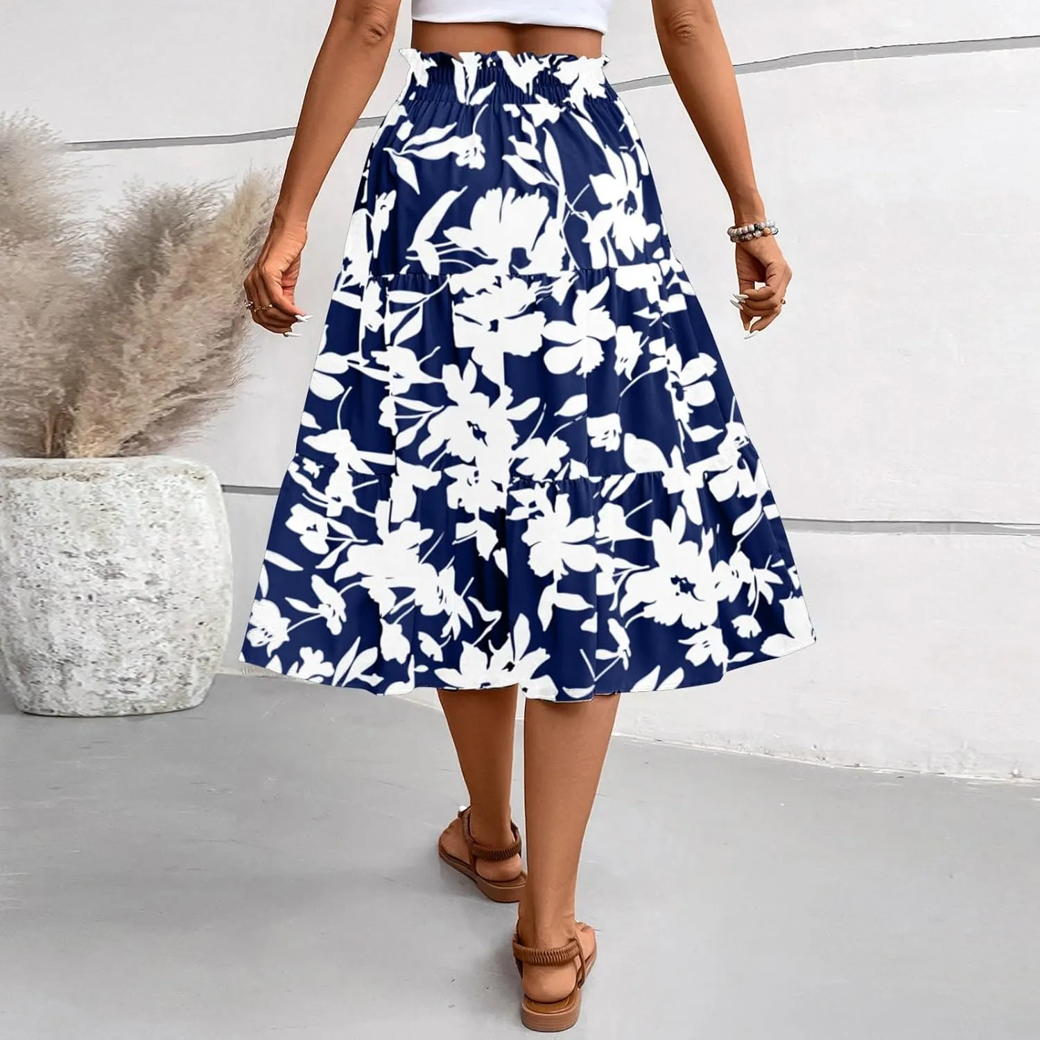 Floral Skirts for Women Swing Beach Flutter Travel Elastic Waist Going Out Smocked Country Casual Vacation Cute Skirts